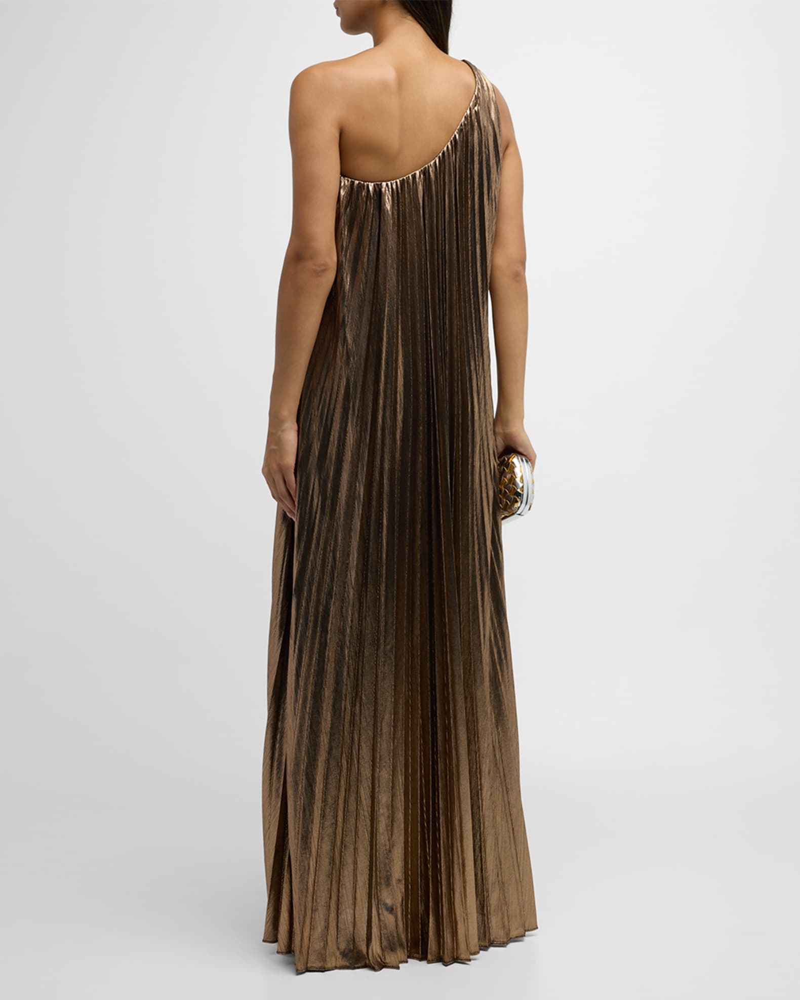 Metallic pleated maxi dress top