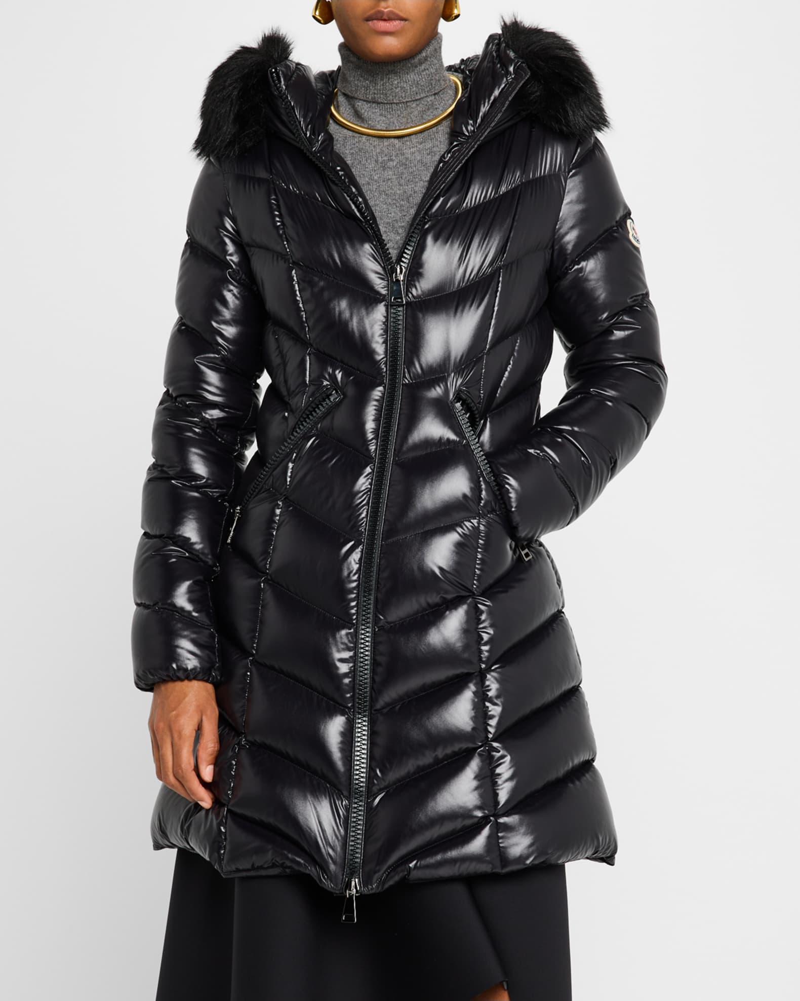 Moncler long coat with fur hood online