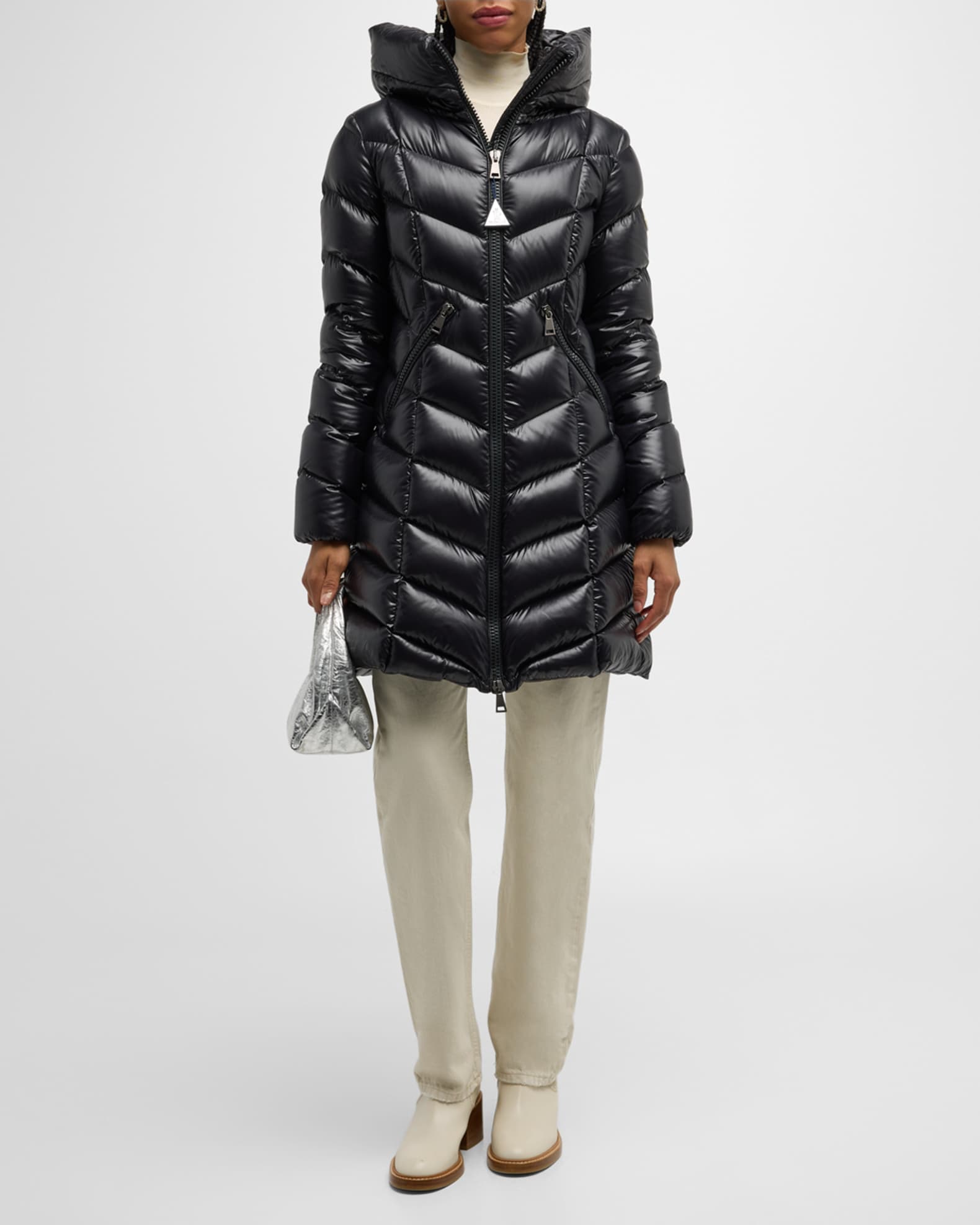 Moncler Marus Long Chevron Quilted Jacket Neiman Marcus