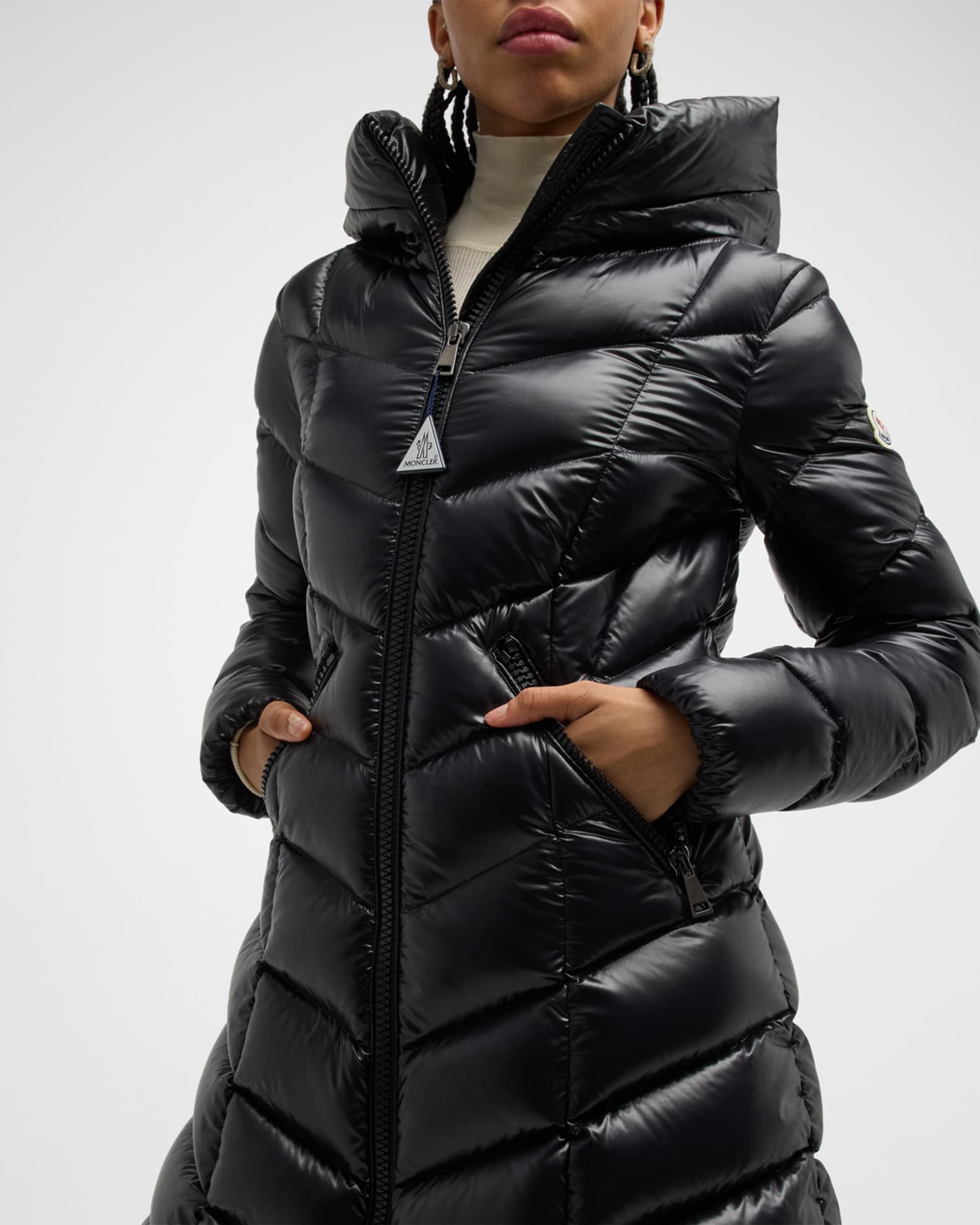 Moncler Marus Long Chevron-Quilted Jacket | Neiman Marcus