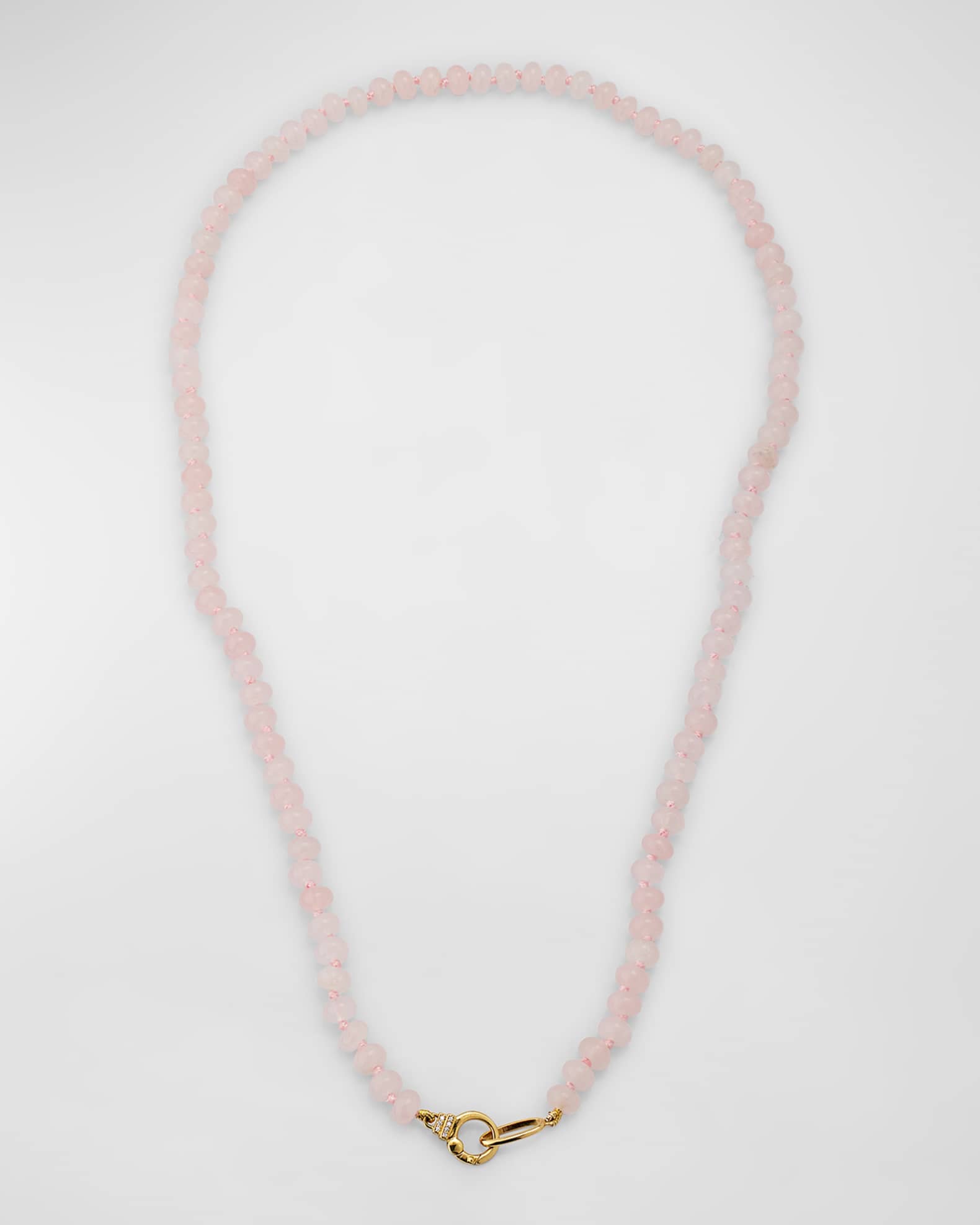 18K Yellow Gold 6mm Rose Quartz Rondelle Necklace with Small Diamond Clasp, 22"L 0