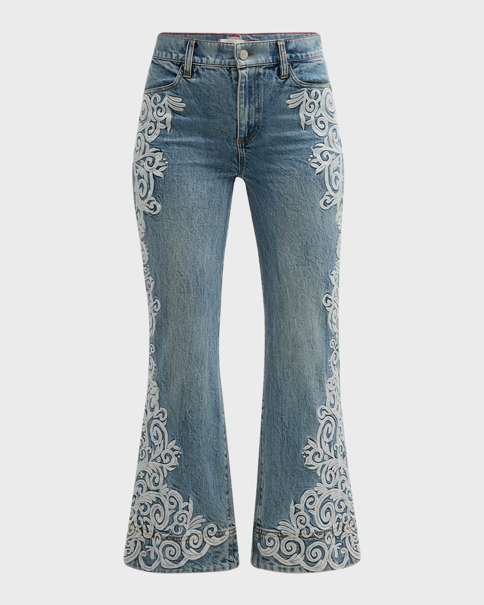 Alice Olivia Beautiful Embroidered Cropped Bootcut Jeans Neiman Marcus