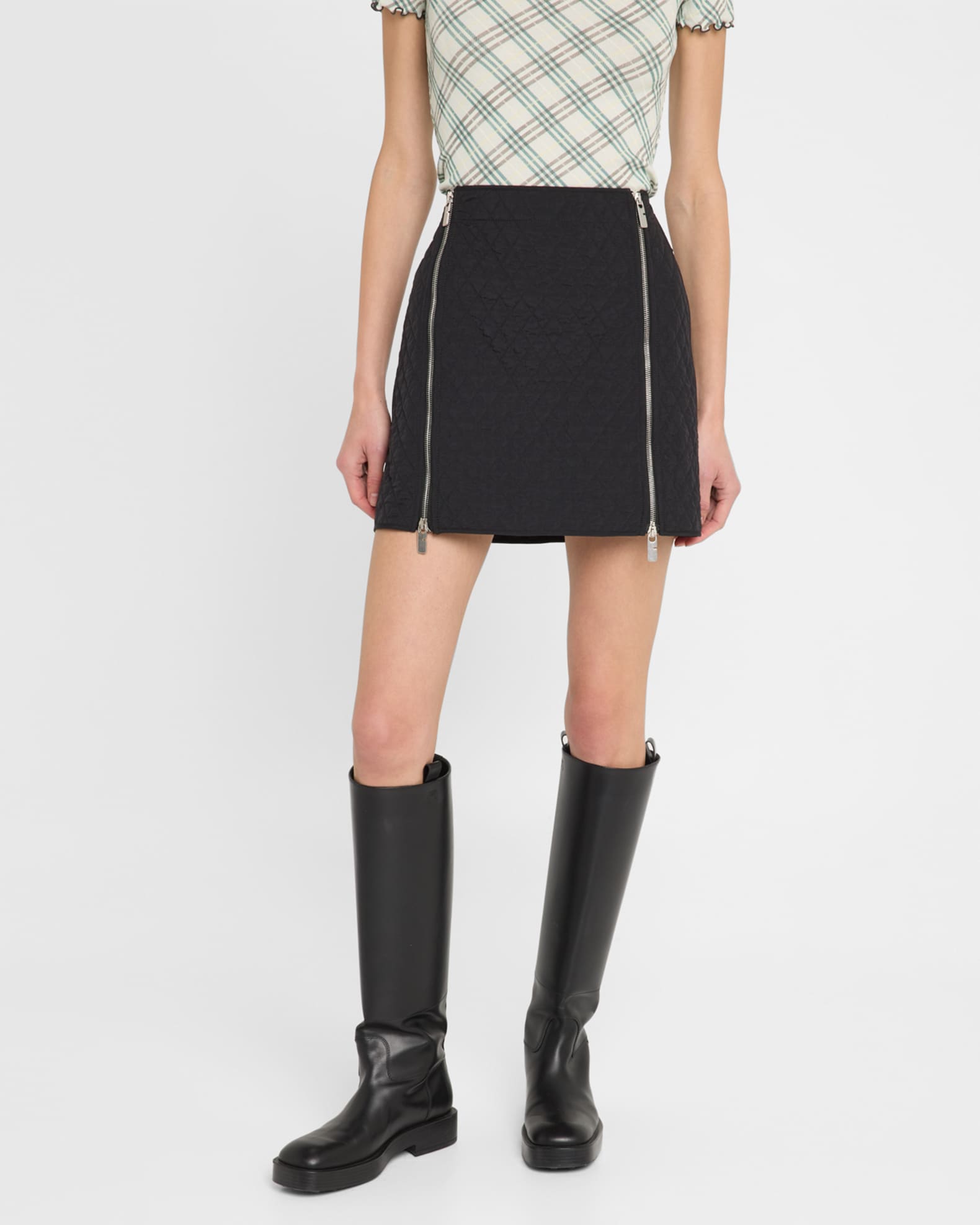 Burberry Quilted Mini Skirt with Zipper Detail Neiman Marcus