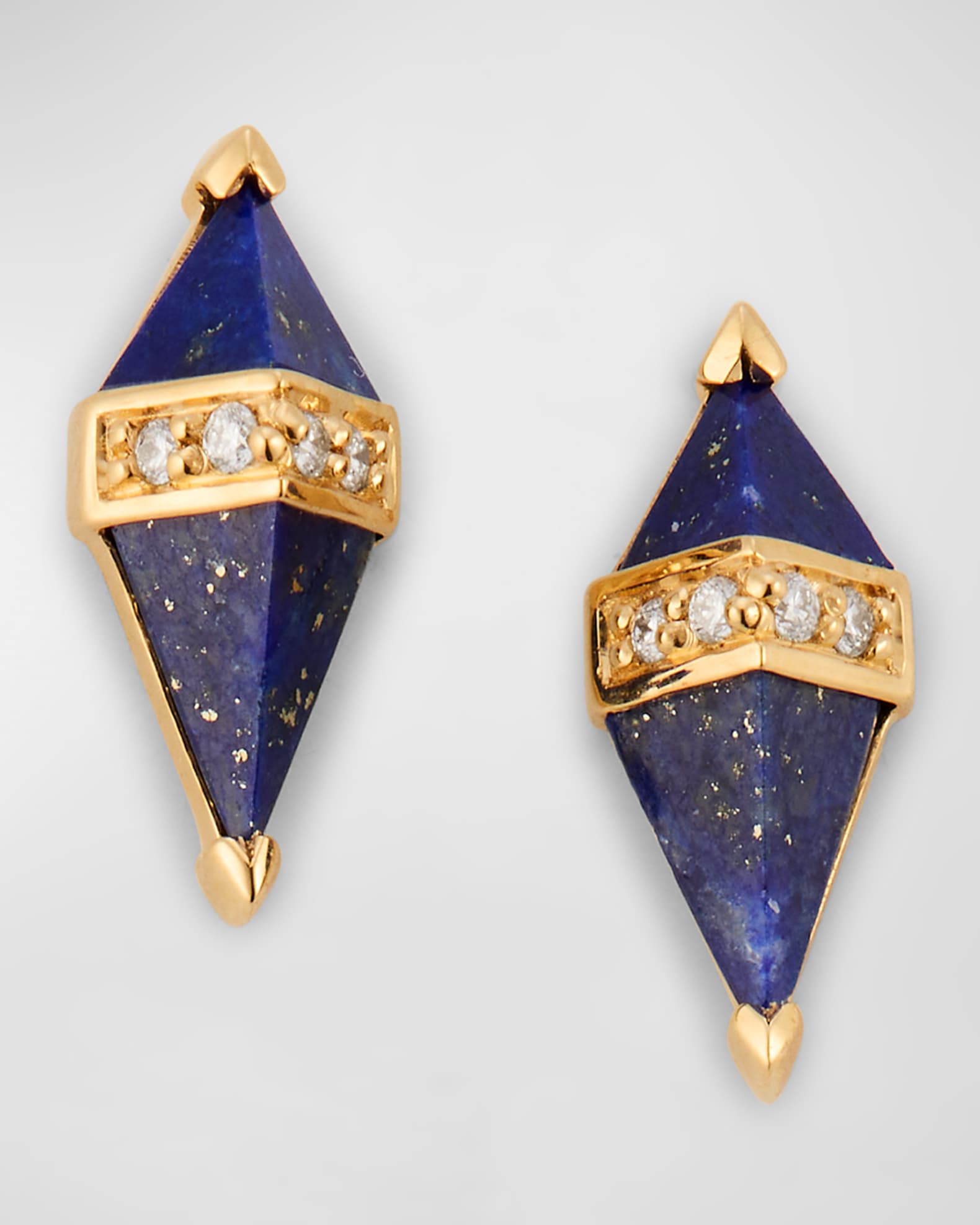 18K Yellow Gold Earrings with Lapis and GH-SI Diamonds, 12x5mm 0