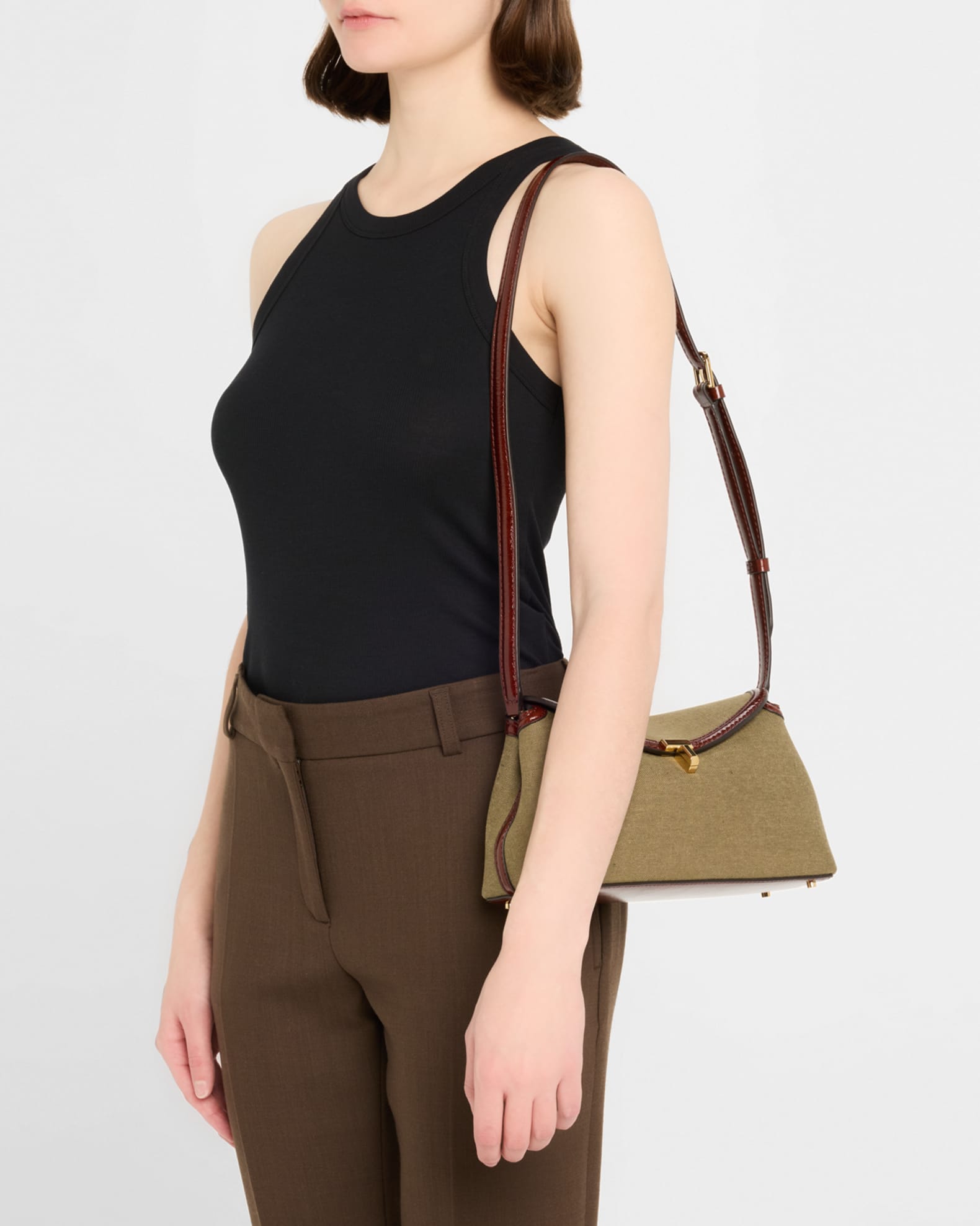 Toteme T-Lock Canvas Clutch Bag | Neiman Marcus