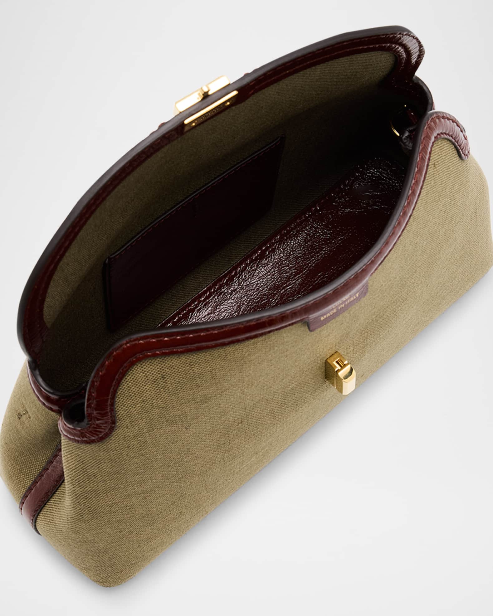 Toteme T-Lock Canvas Clutch Bag | Neiman Marcus