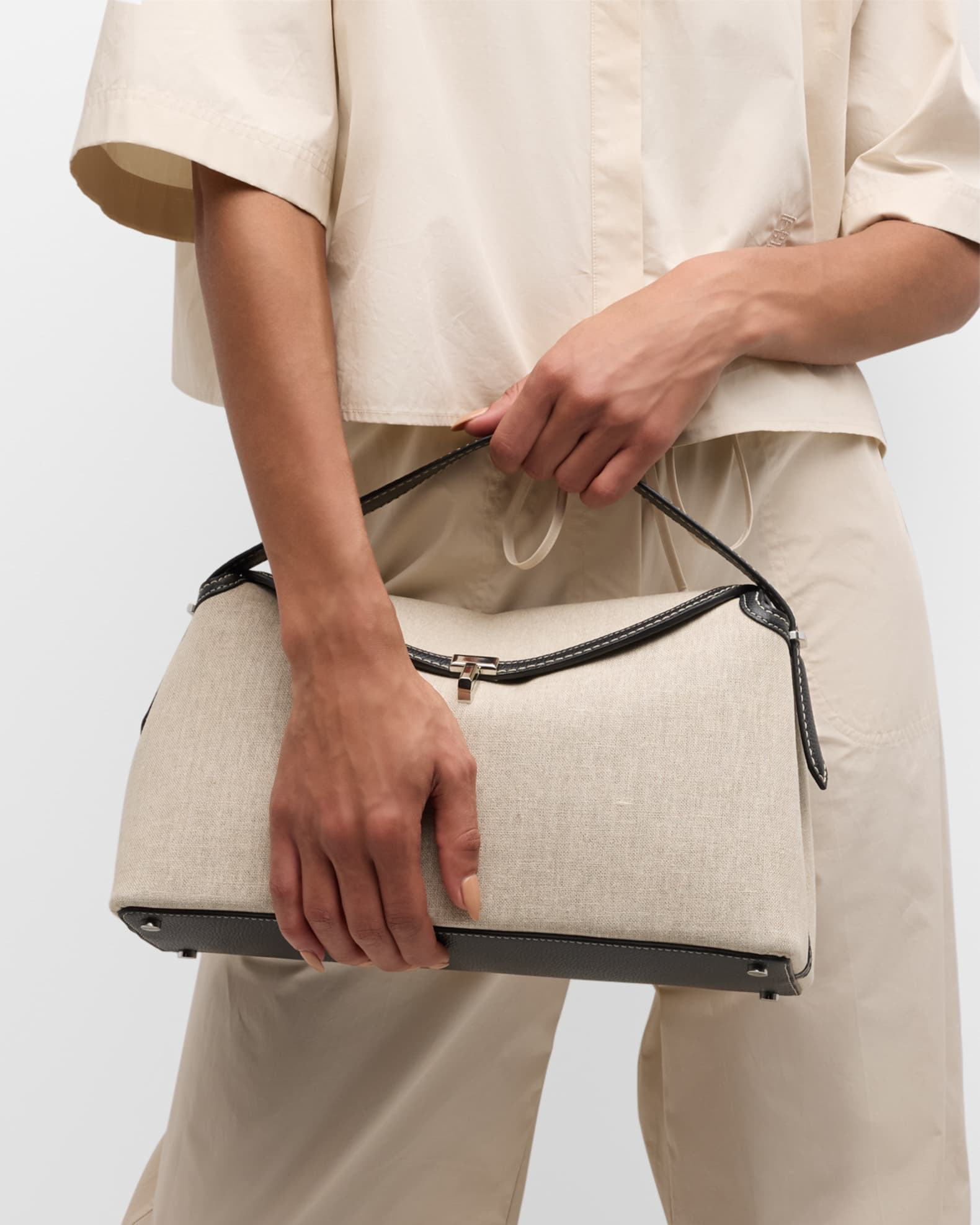 Toteme T-Lock Canvas Top-Handle Bag | Neiman Marcus