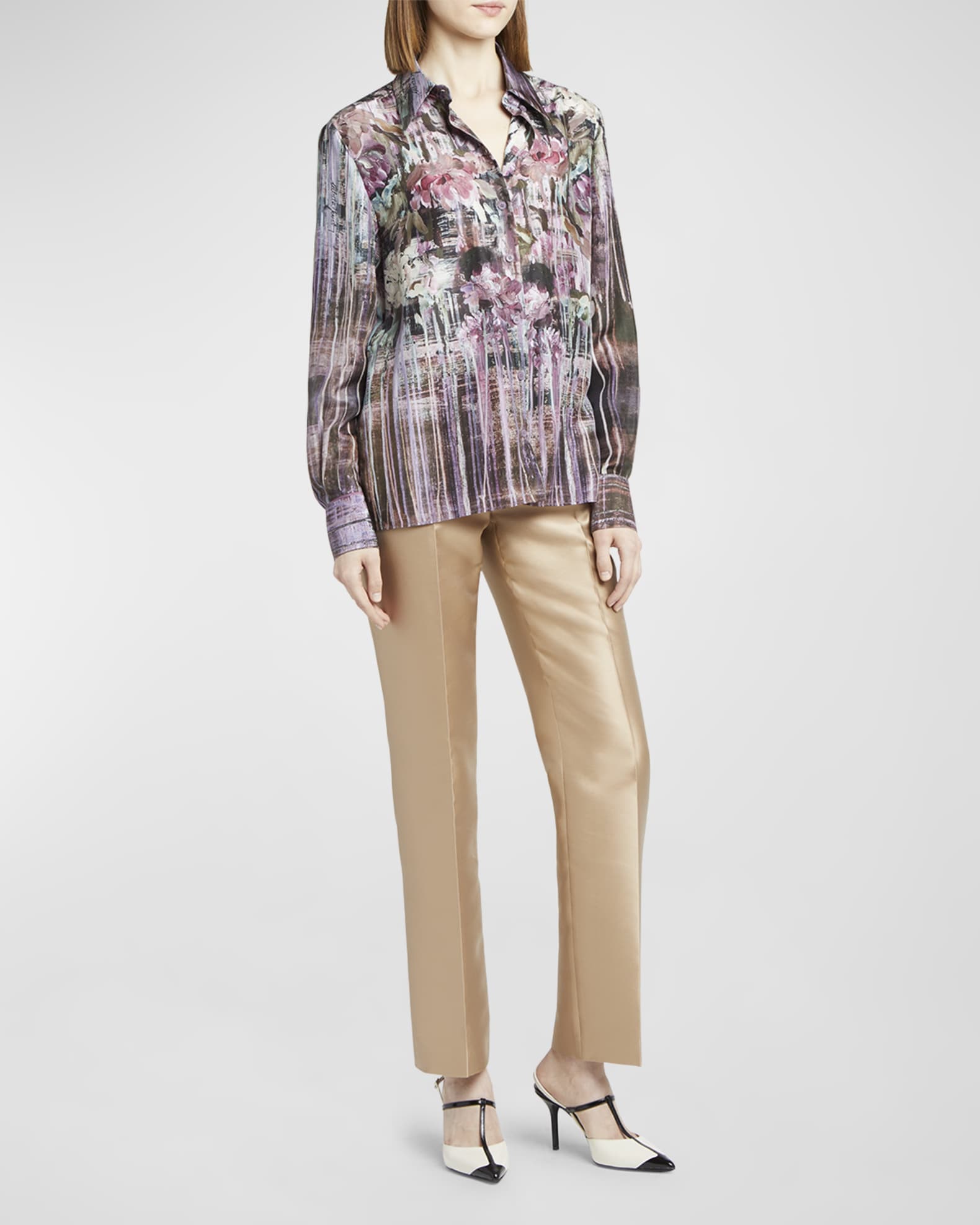 Printed Chiffon Button-Down Blouse 1