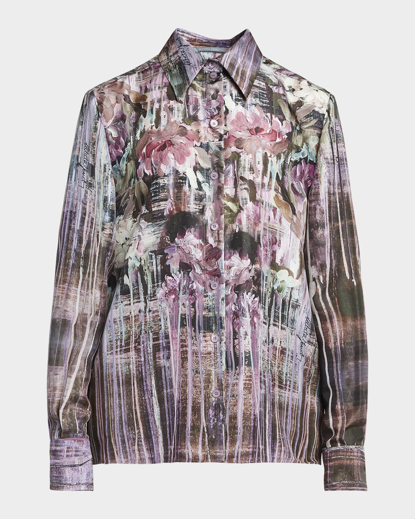 Printed Chiffon Button-Down Blouse 0