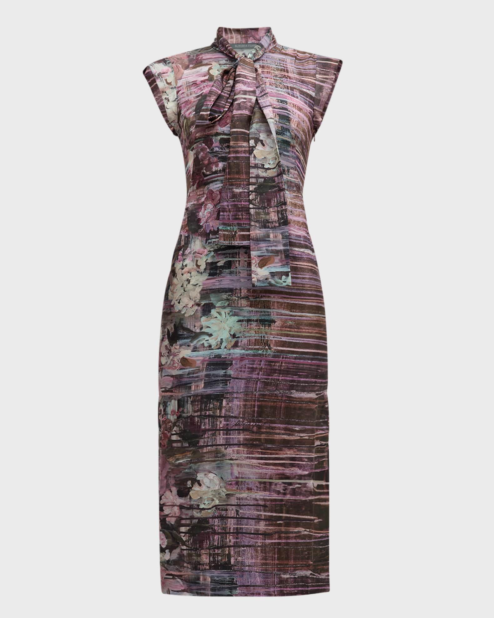 1250~Habotai-silk CORA Midi Dress with Lace-up Bodice and Flared Hem