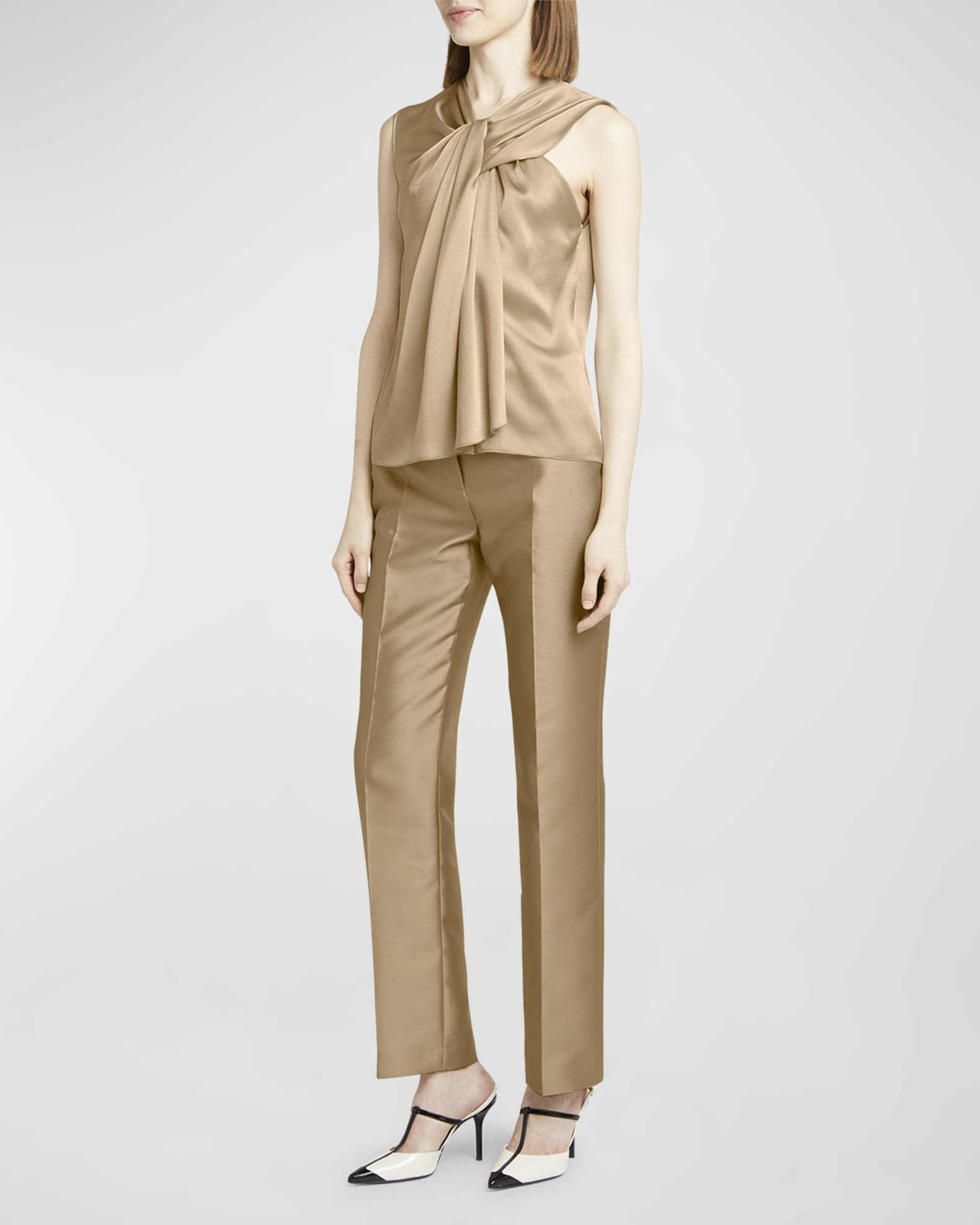 Draped Sleeveless Satin Blouse 1