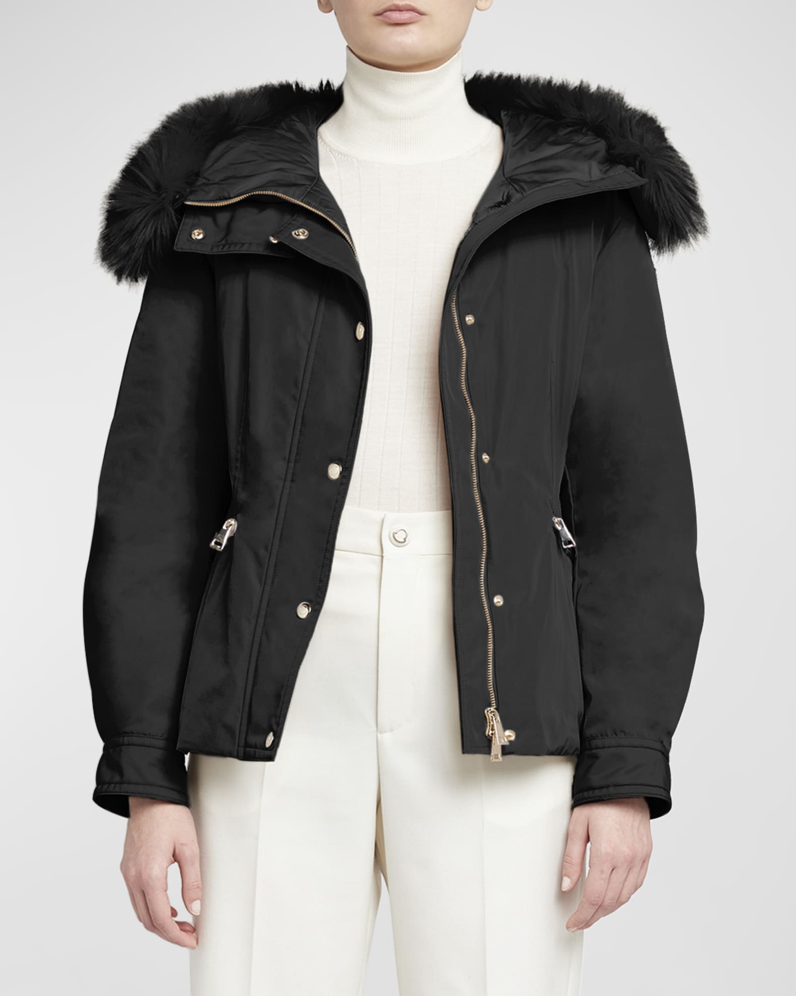 Bron Short Parka Jacket with Faux Fur Trim  1