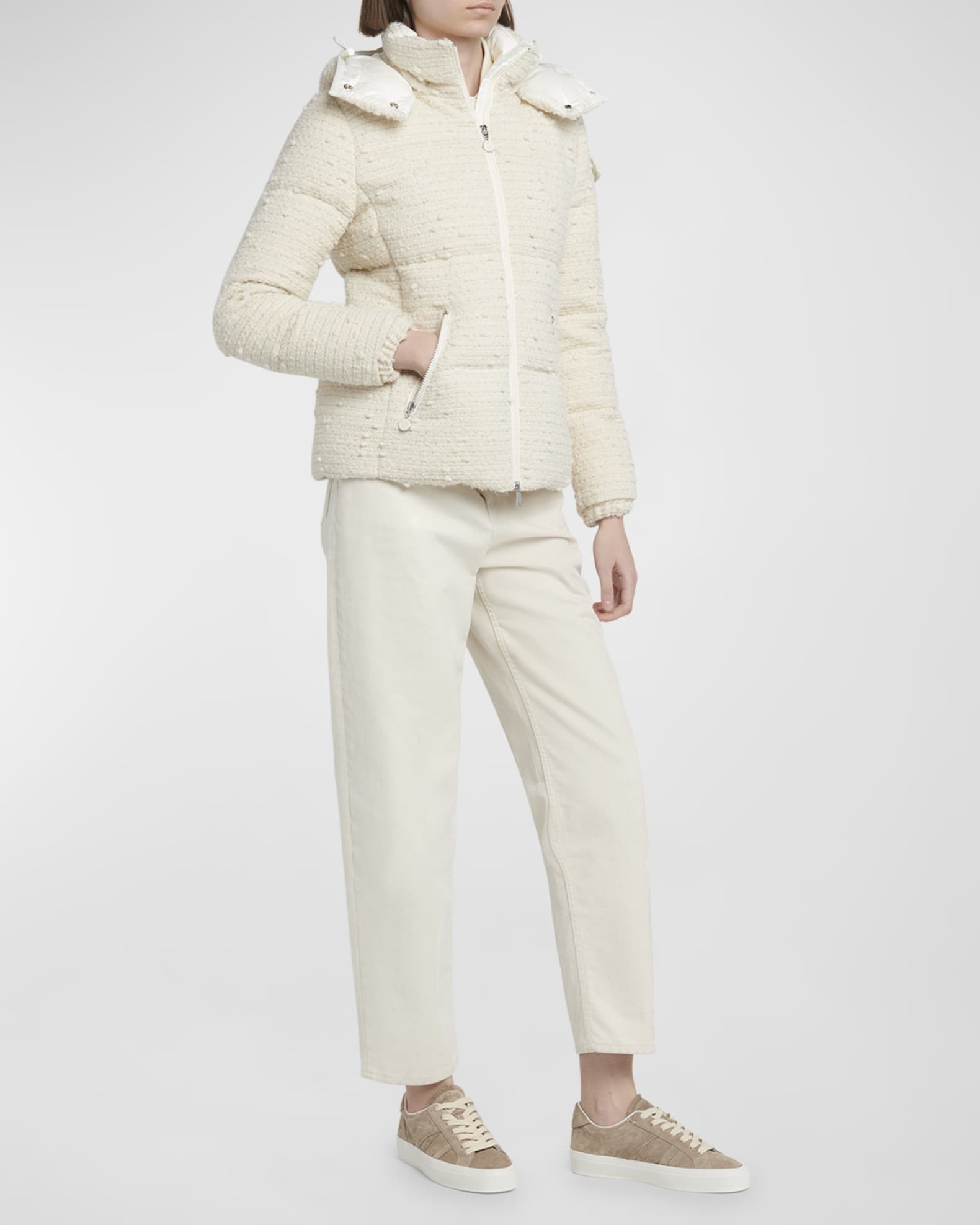 Tweed puffer jacket on sale