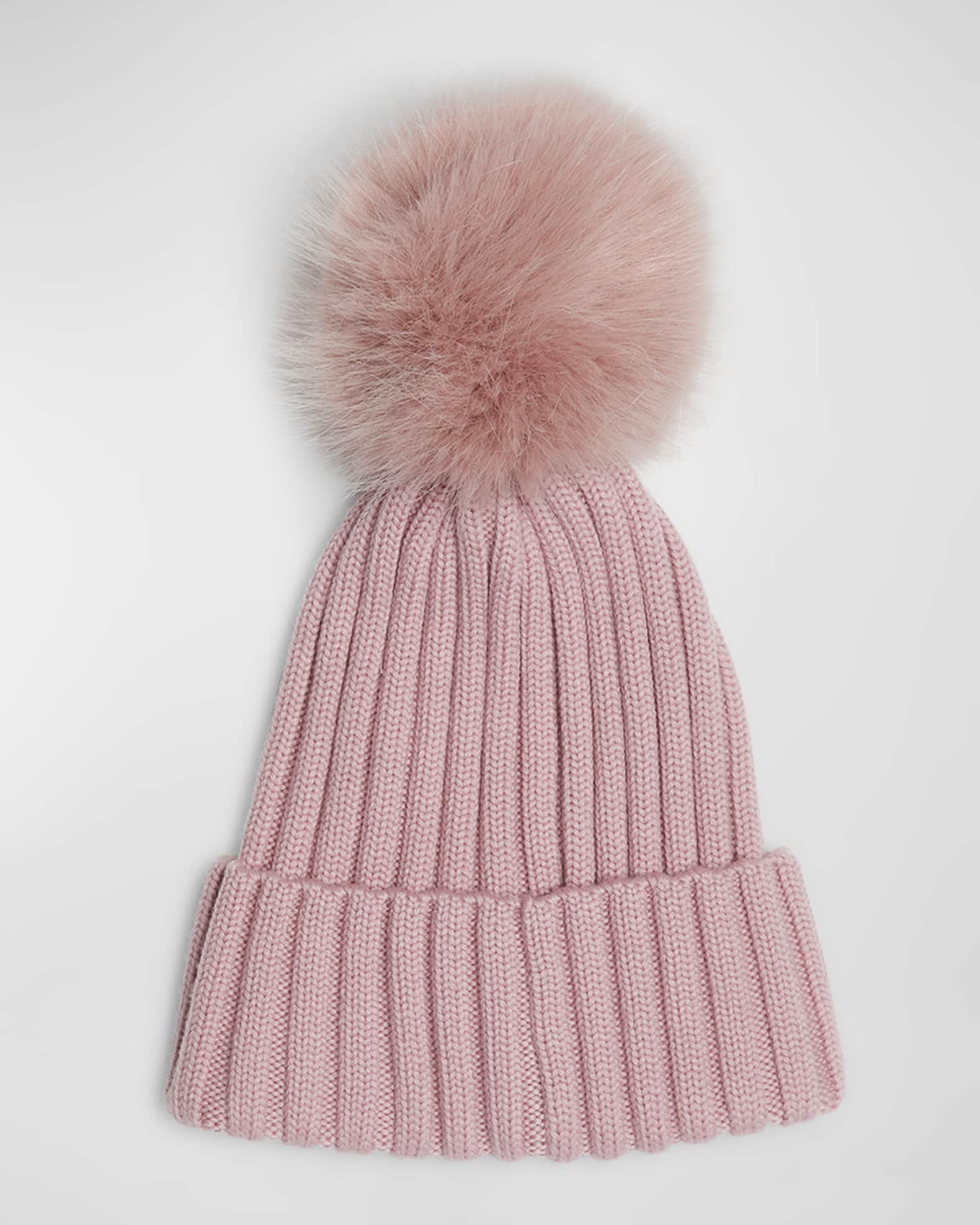 Ribbed Wool Beanie with Faux Fur Pom 1