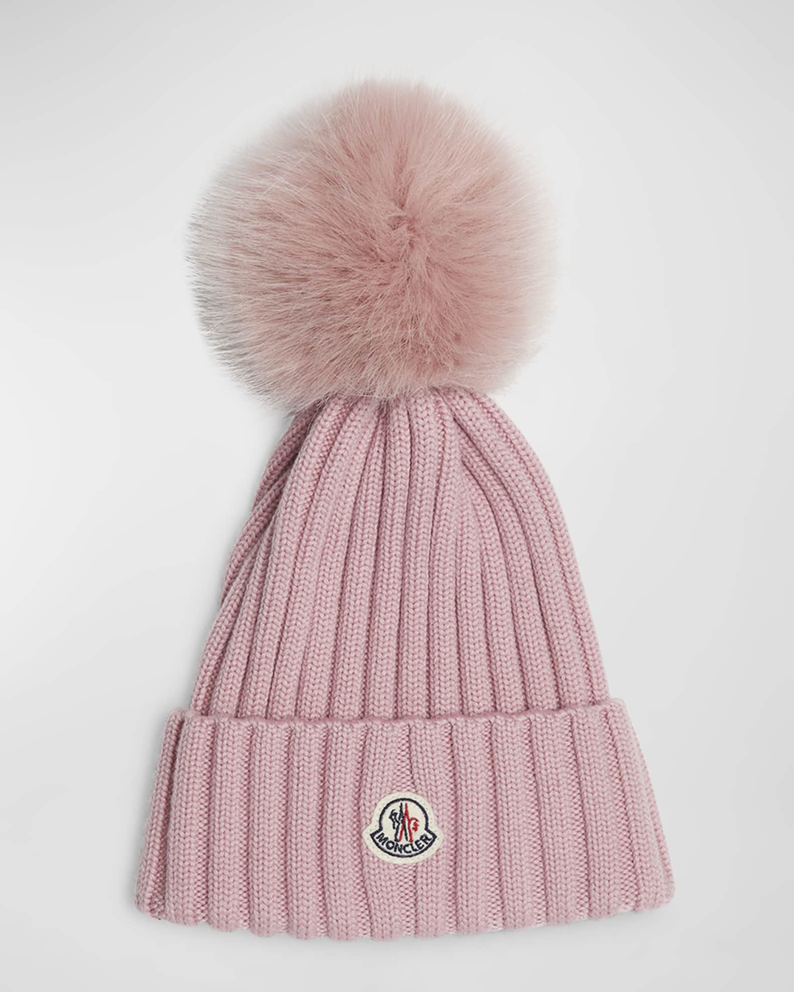 Ribbed Wool Beanie with Faux Fur Pom 0