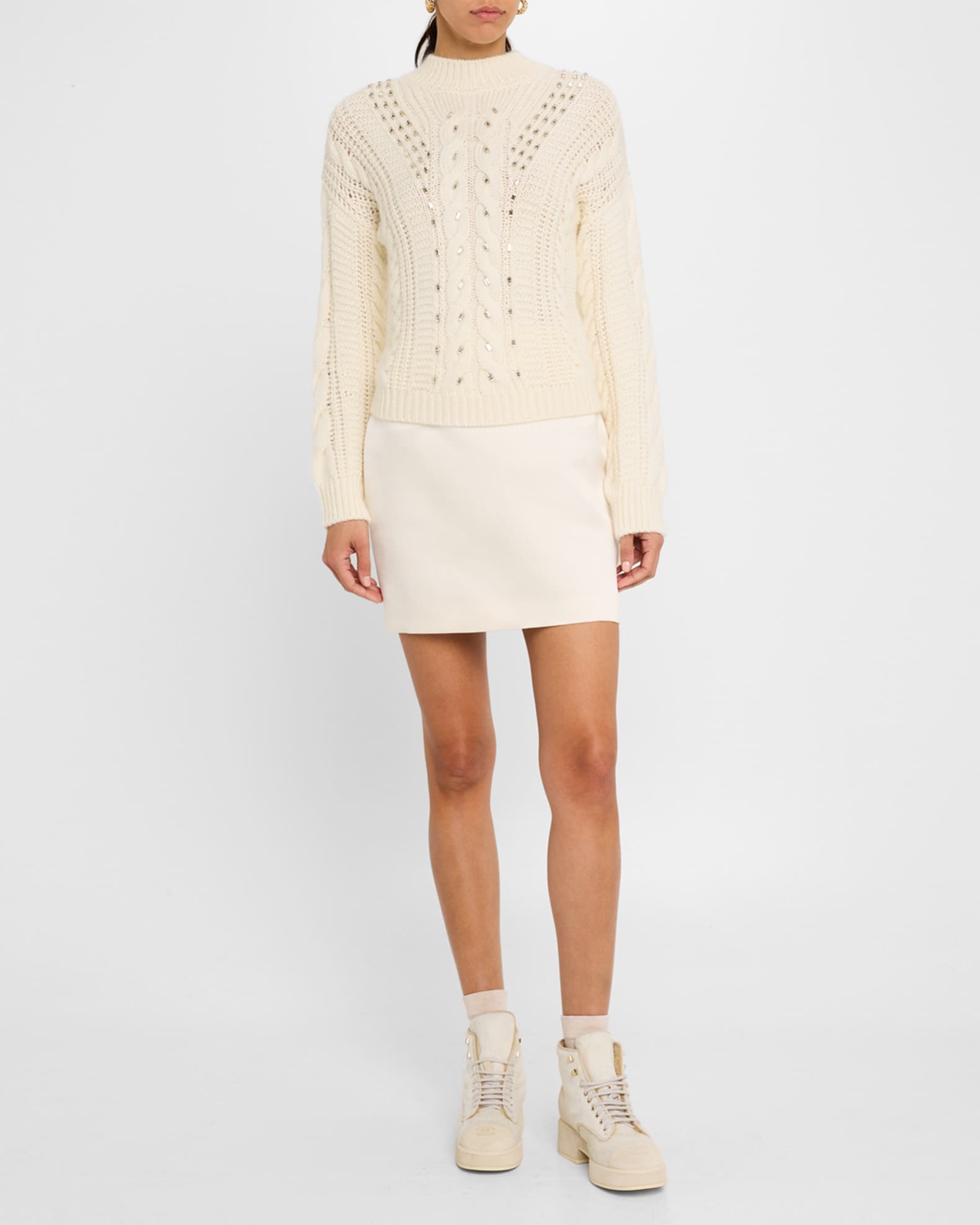 Embellished Wool Cable-Knit Sweater  1