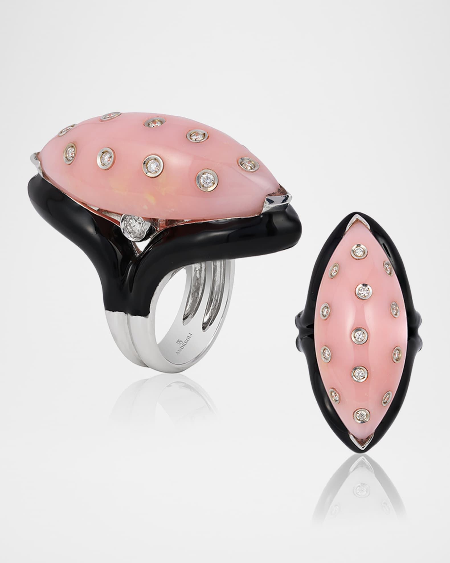18K White Gold Opal Ring with Diamonds and Enamel, Size 7.5 1