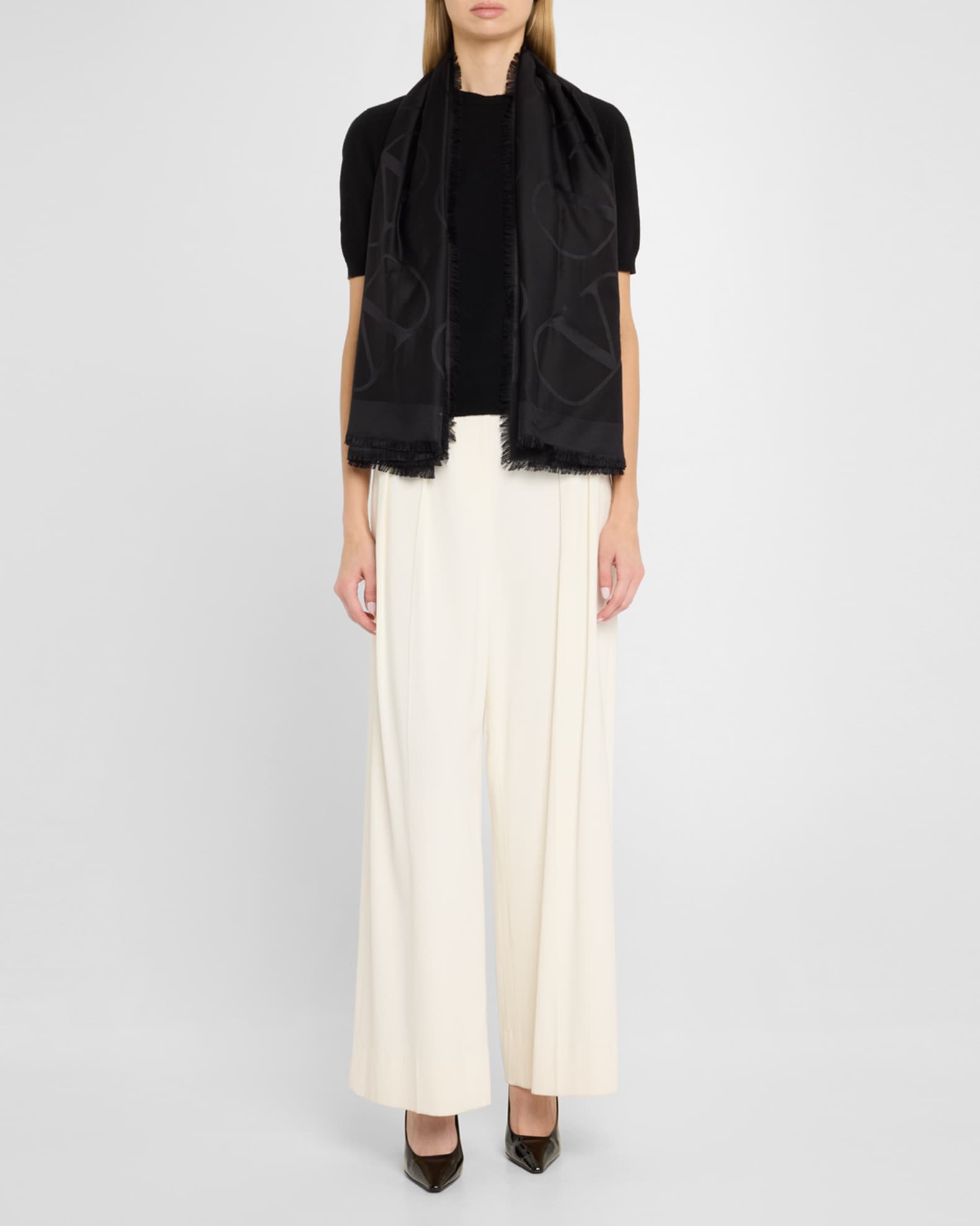 V-Logo Silk-Blend Shawl 1