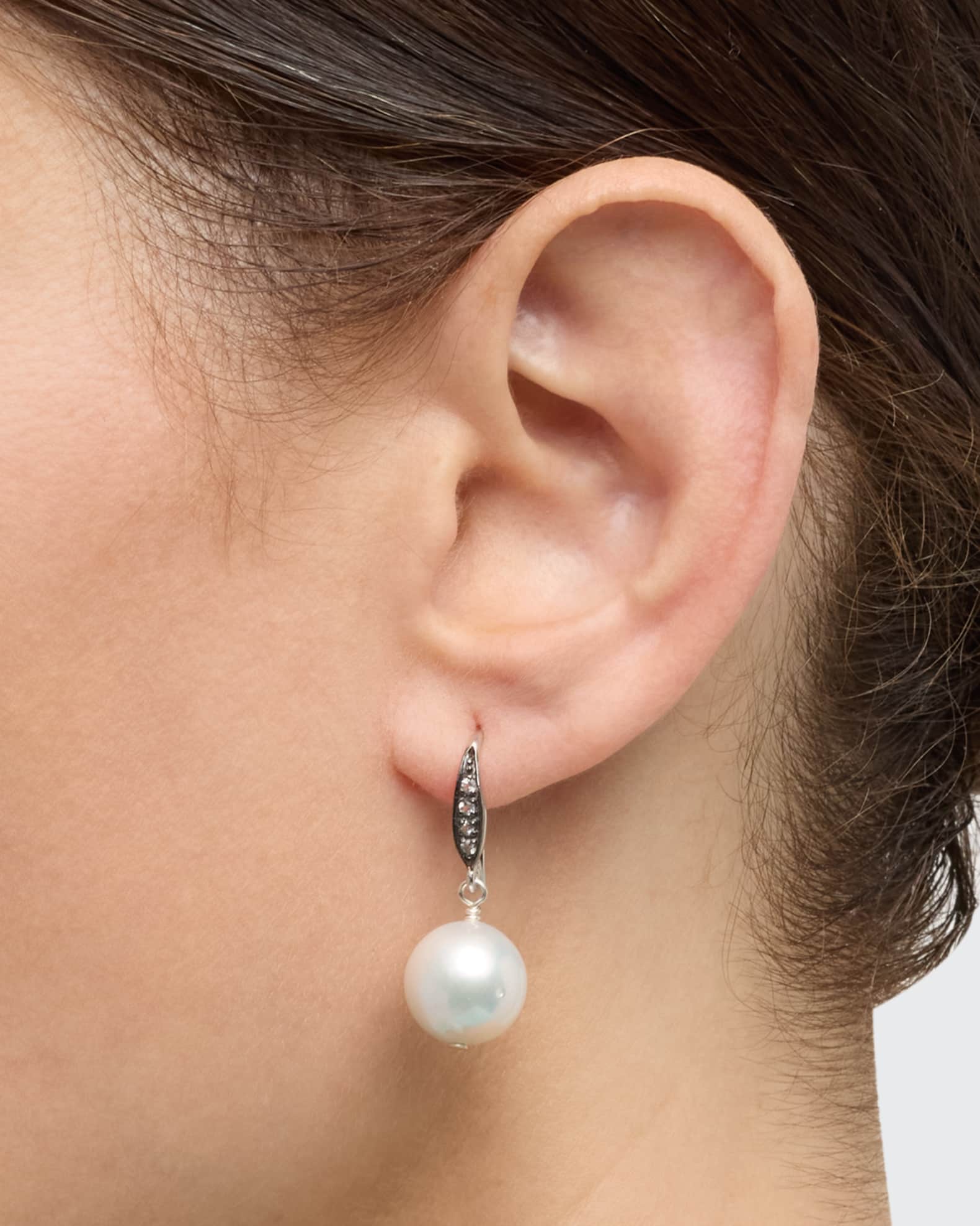 White Edison Freshwater Pearl Earrings with White Sapphires 1