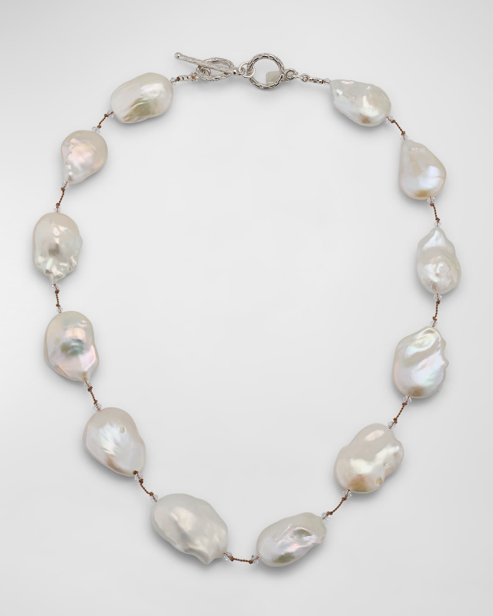 Margo Morrison Large White Freshwater Coin Pearl Necklace with Sterling Silver Neiman Marcus