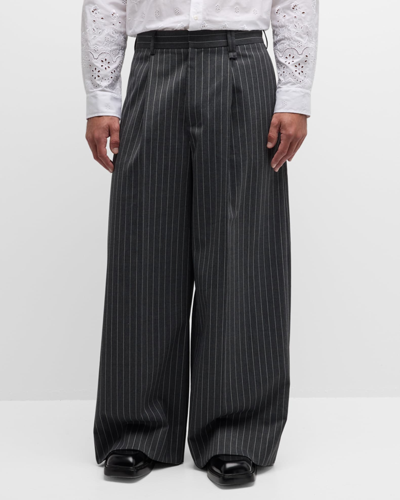 Wide leg pinstripe trousers top