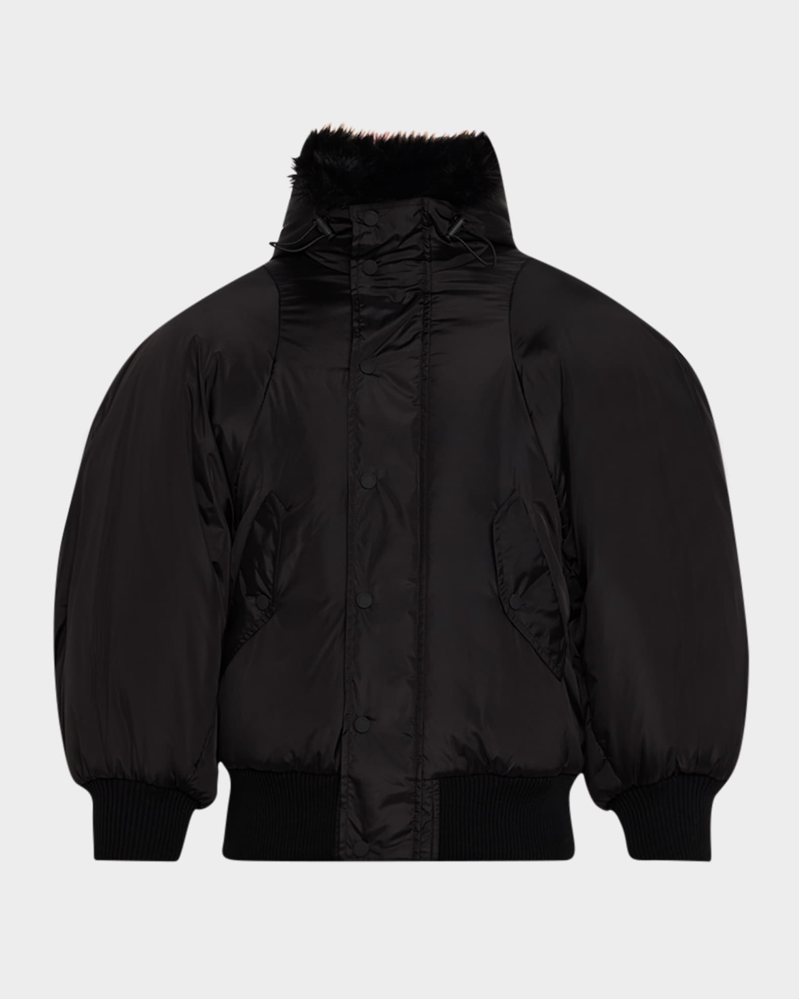 Men's Puff-Sleeve Bomber Jacket with Faux Fur 0