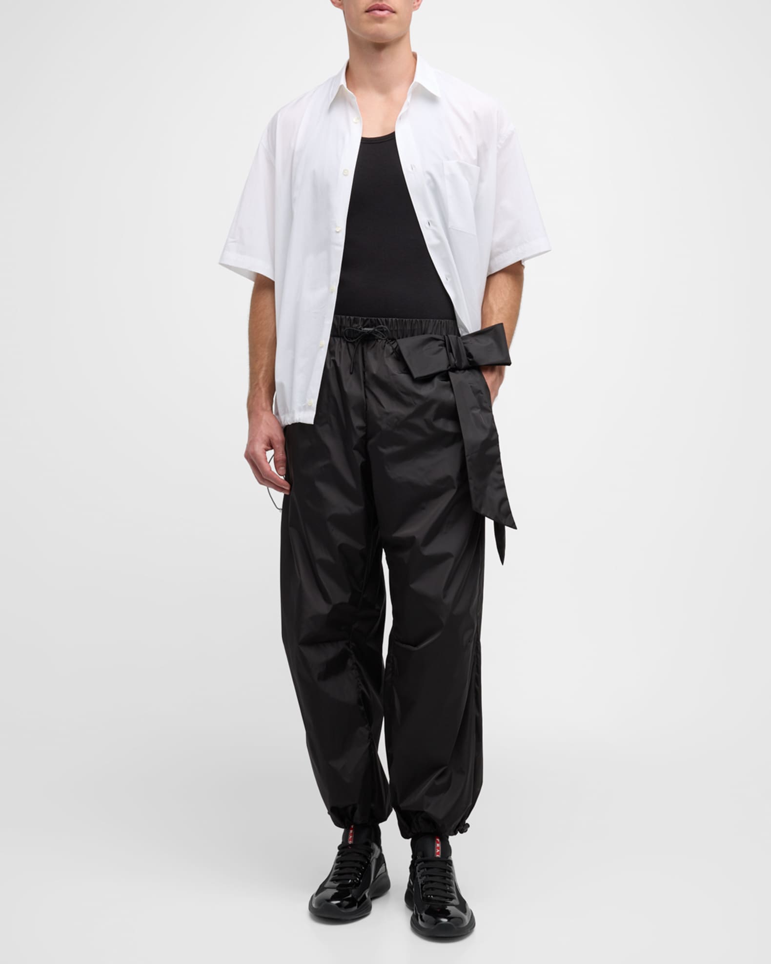Simone Rocha Men's Ankle Gathered Track Pants with Bow | Neiman Marcus