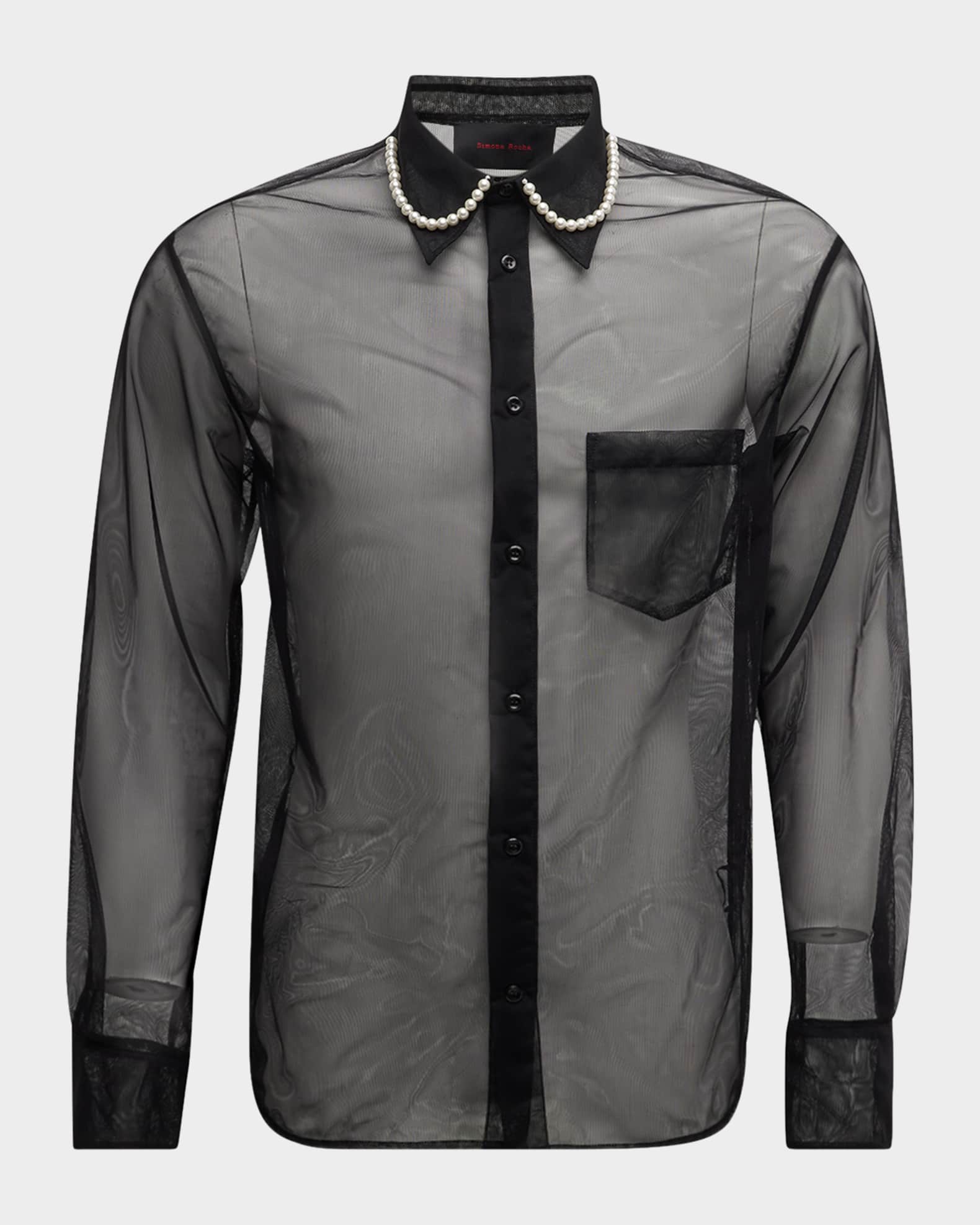 Mens sheer black dress shirt discount