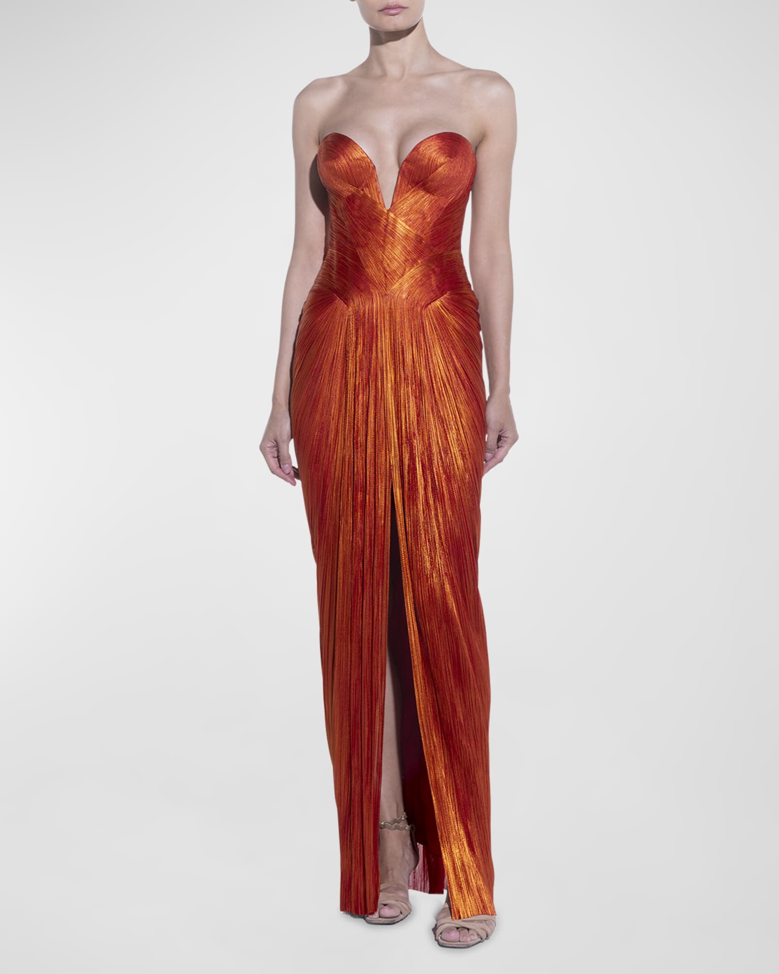 Noor Strapless Pleated Plisse Silk Gown 1