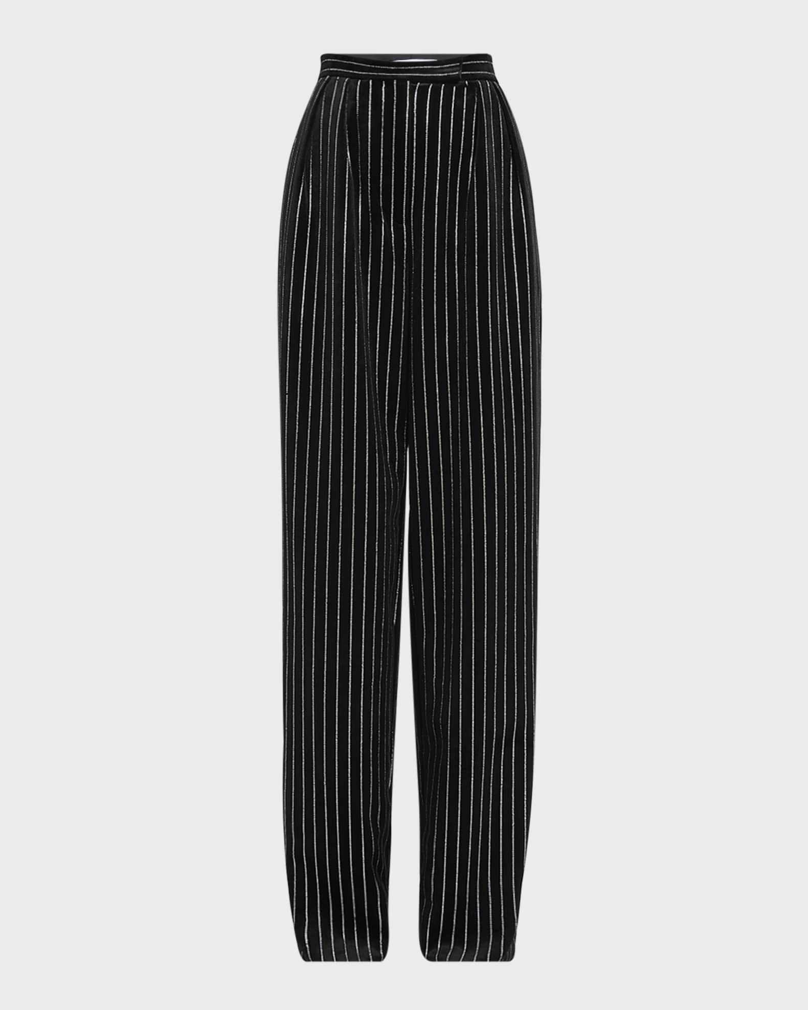 Alex Perry Crystal Pinstripe Velvet Wide-Leg Tailored Trousers
