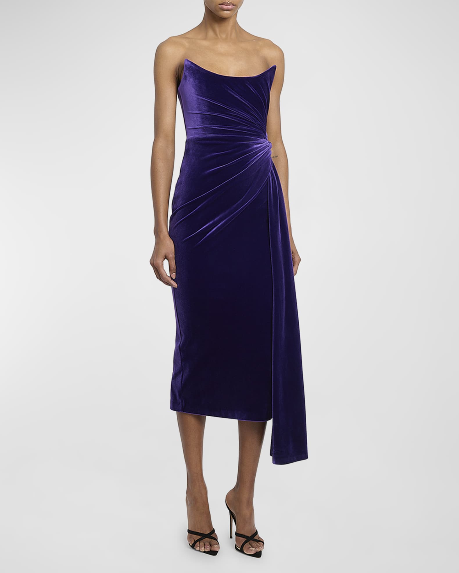 Velvet Strapless Midi Dress