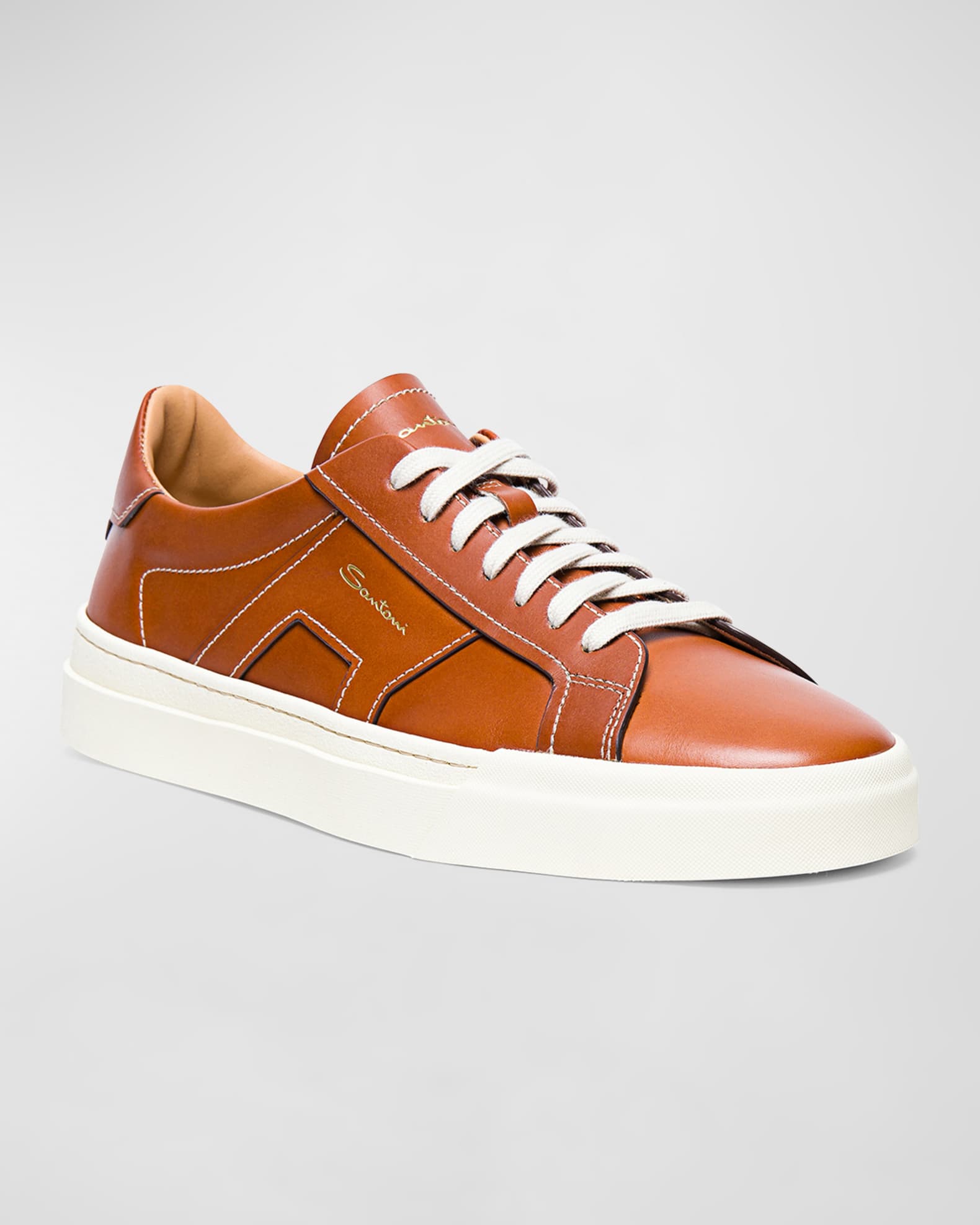 Santoni Men's Low-Top Leather Sneakers | Neiman Marcus