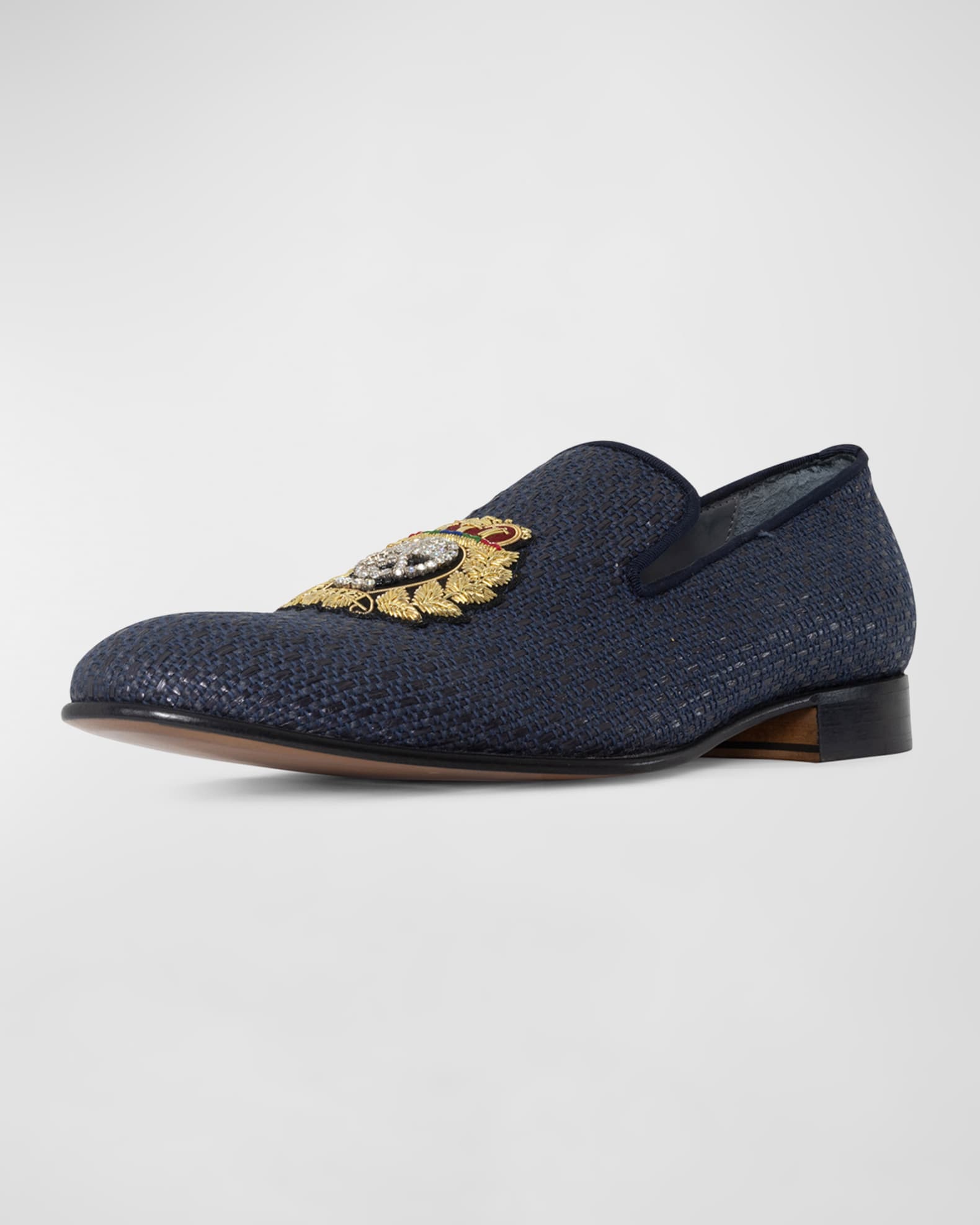 Donald J Pliner Men's Spencer Raffia Crest Logo Loafers
