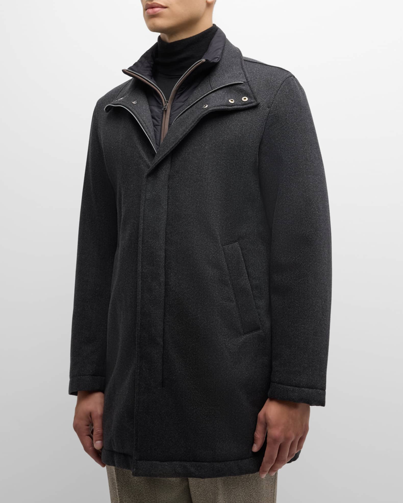 Herno Men s Storm System Herringbone Car Coat Charcoal Size 46