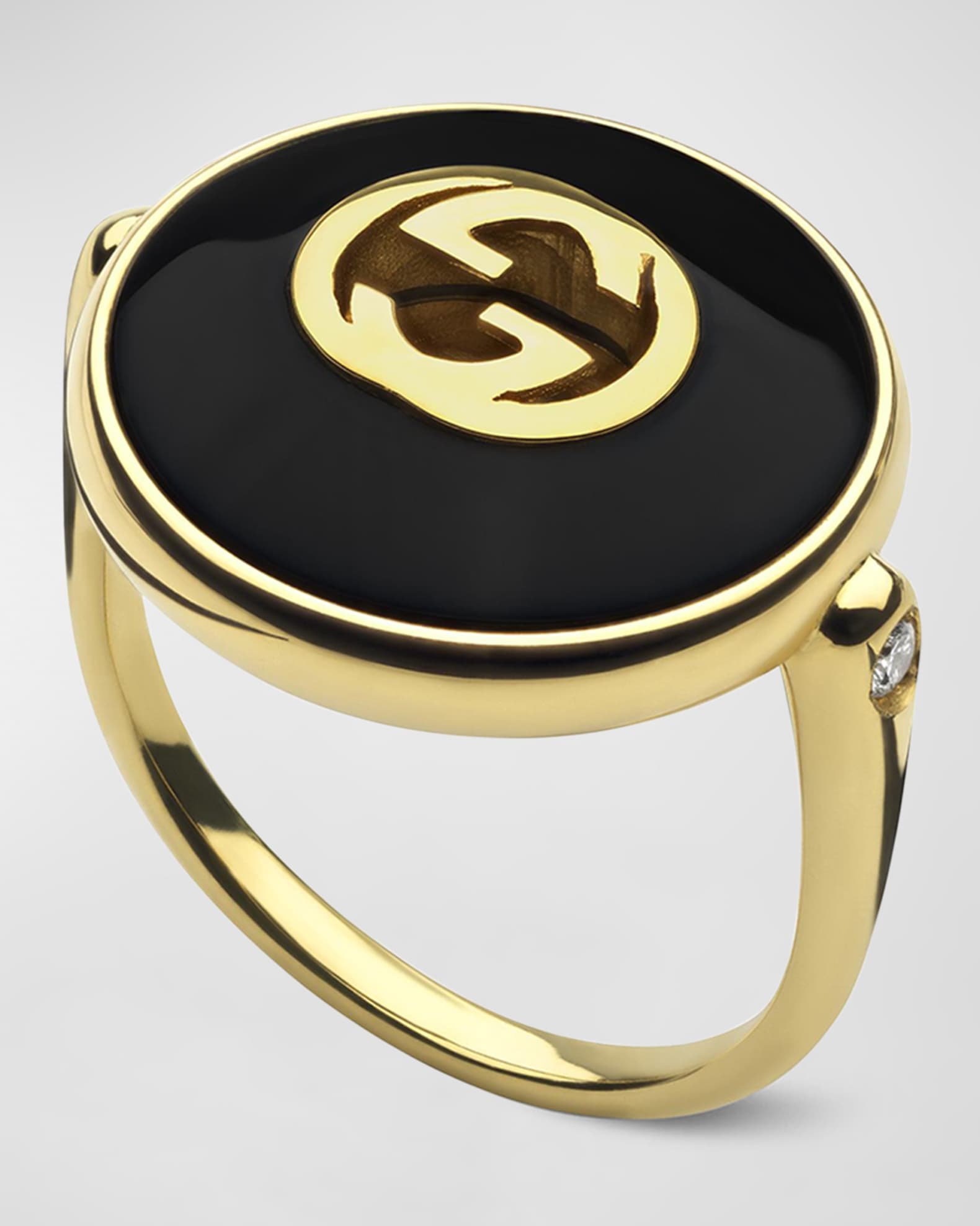 Gucci Interlocking G Onyx Ring in 18K Yellow Gold Neiman Marcus