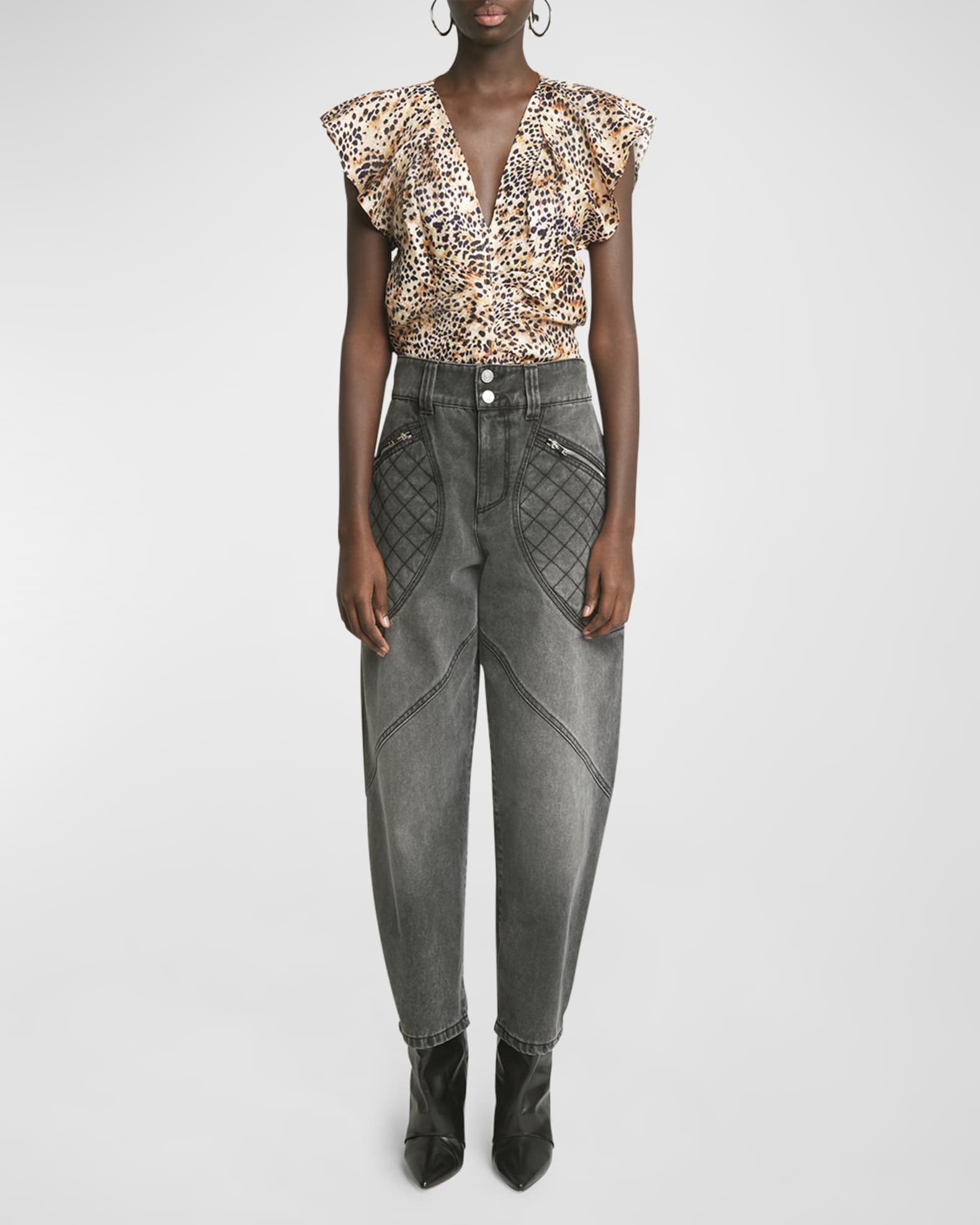 Lonea Printed Ruffle Sleeve Silk Top 1