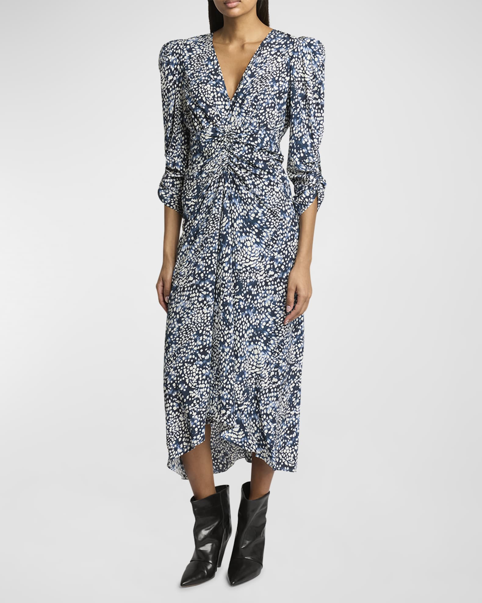 Albini Ruched Floral Print Midi Dress