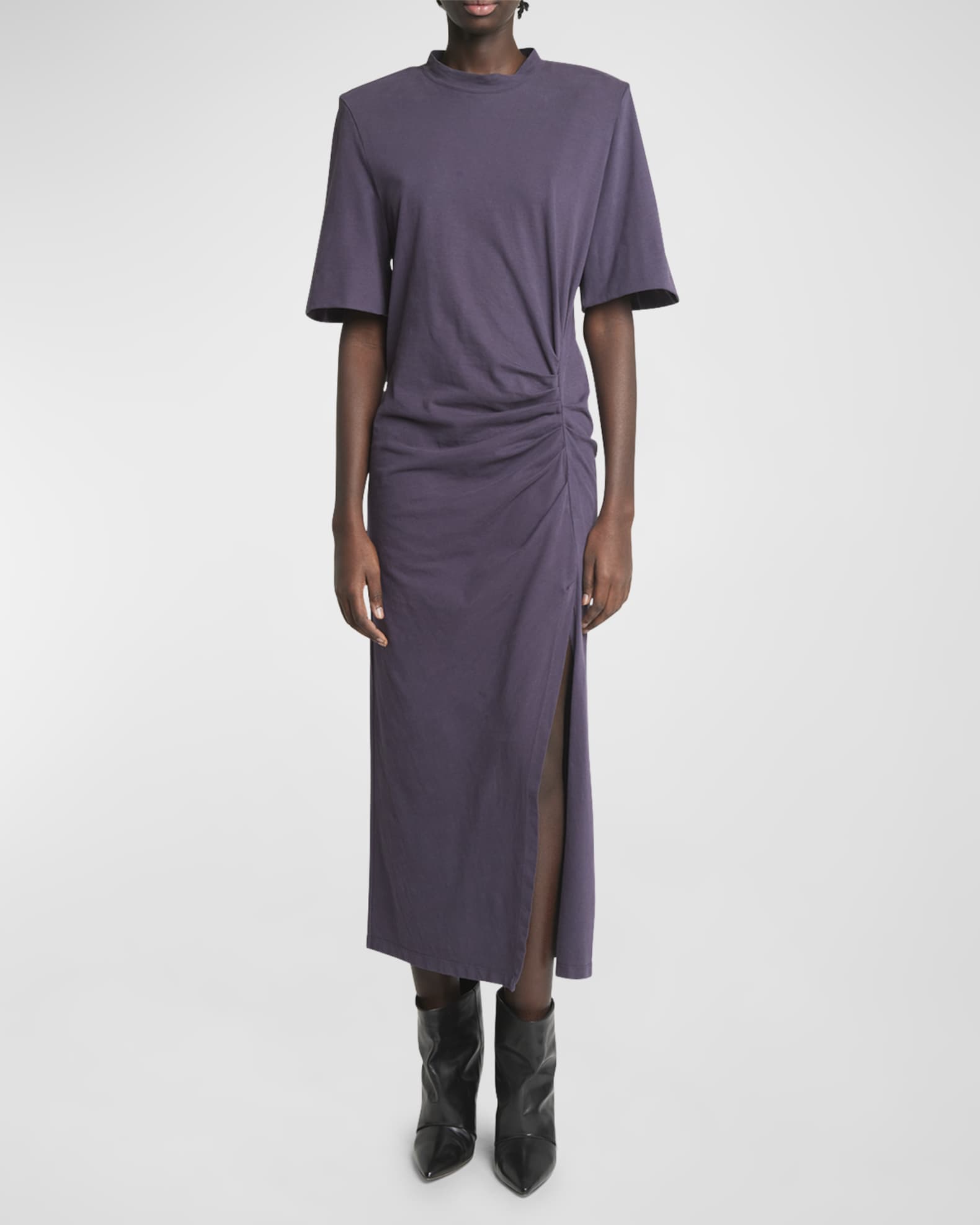 Isabel Marant Lexia Strong Shoulder Ruched Midi T Shirt Dress Neiman Marcus