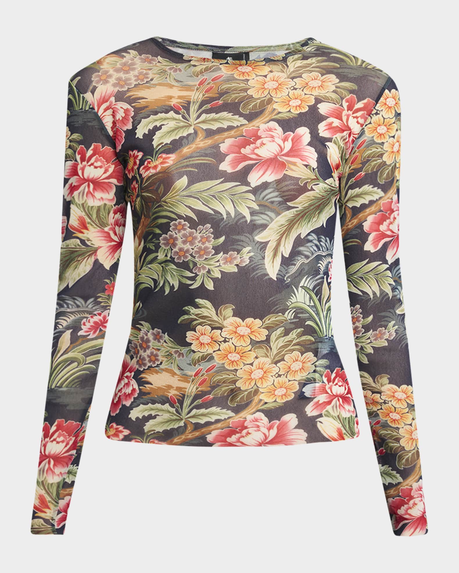 Etro Floral Long-Sleeve Mesh Top