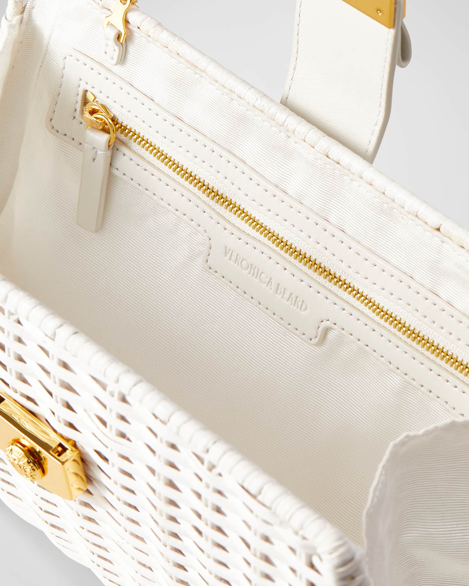 Veronica Beard Crest Lock Basket Clutch Off White Size Os