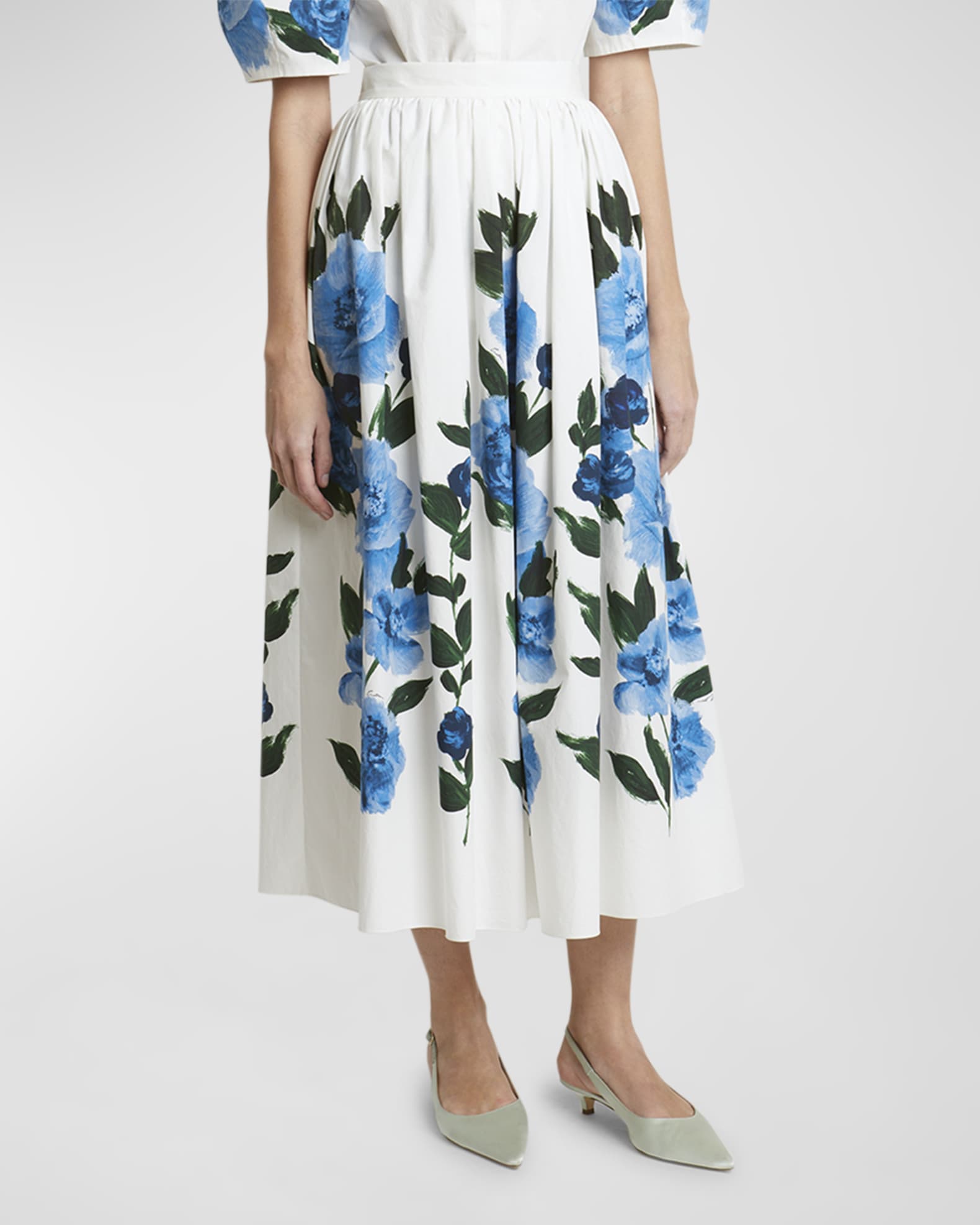 Erdem Painted Floral Volume Midi Skirt Neiman Marcus