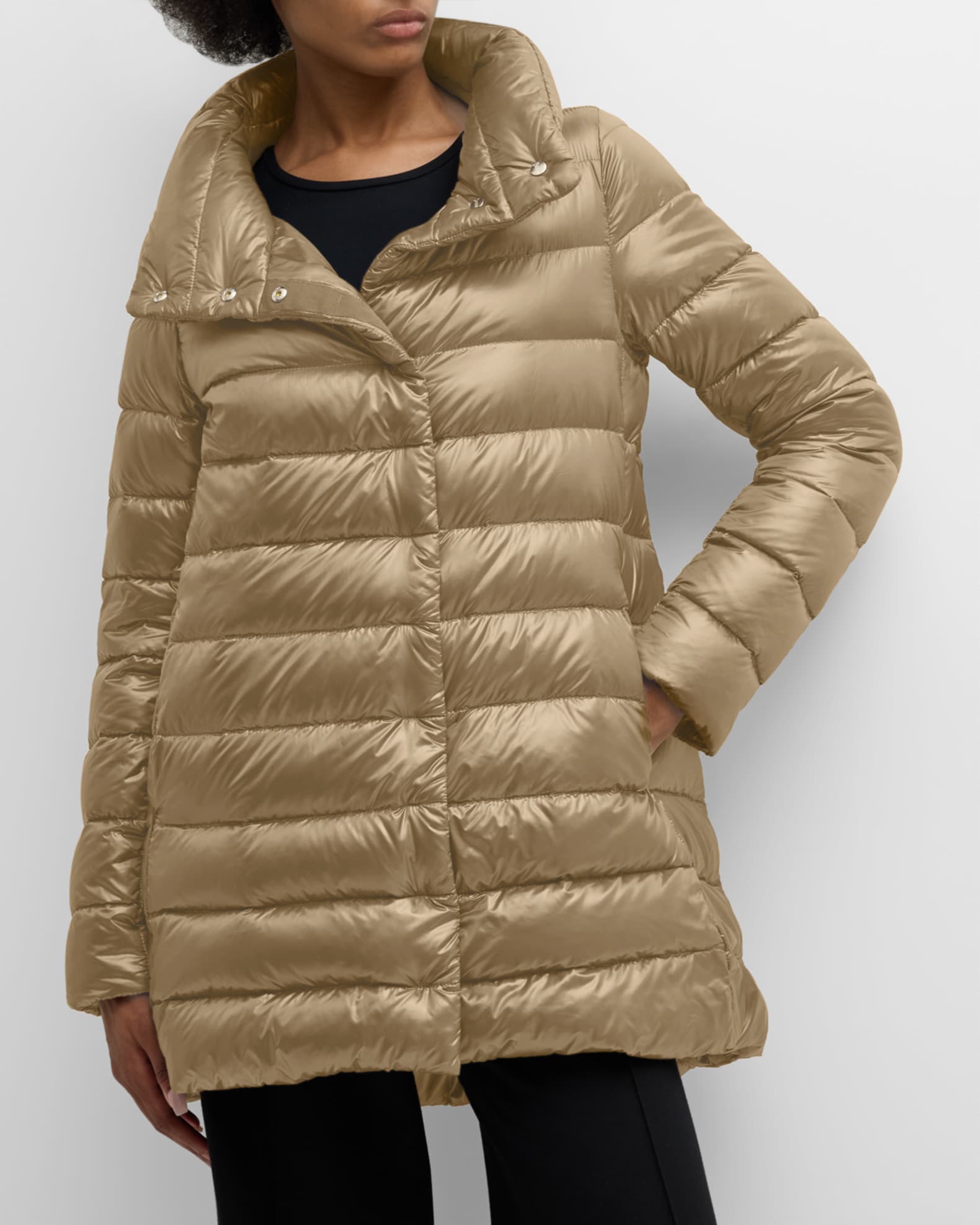 Amelia Water Resistant Ultralight Nylon A Line Puffer Jacket
