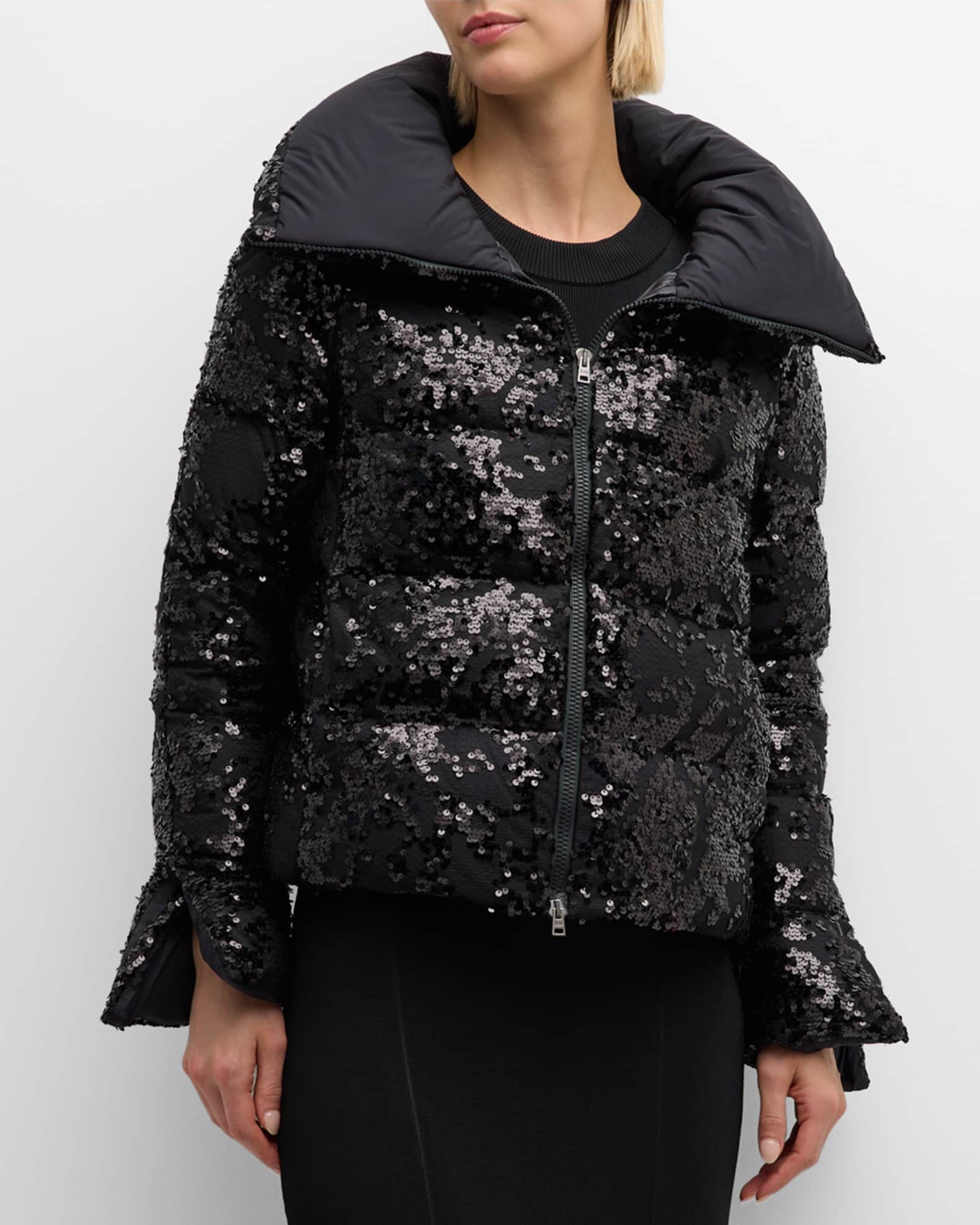 Herno Sequined Lace Puffer Jacket Neiman Marcus