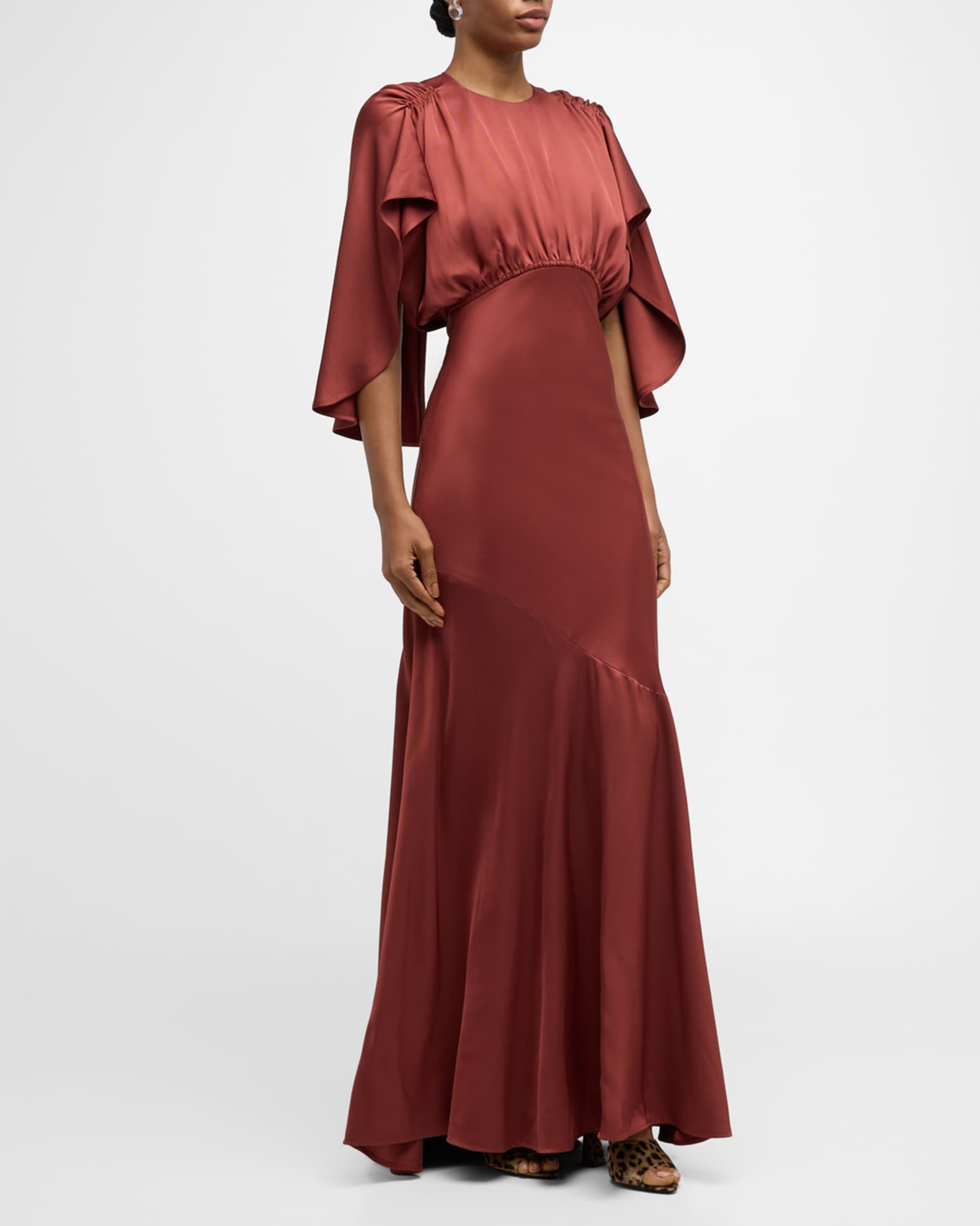 Cascading Pleats Satin Neck Striped Dress Cascading Pleats Satin Neck Striped Dress