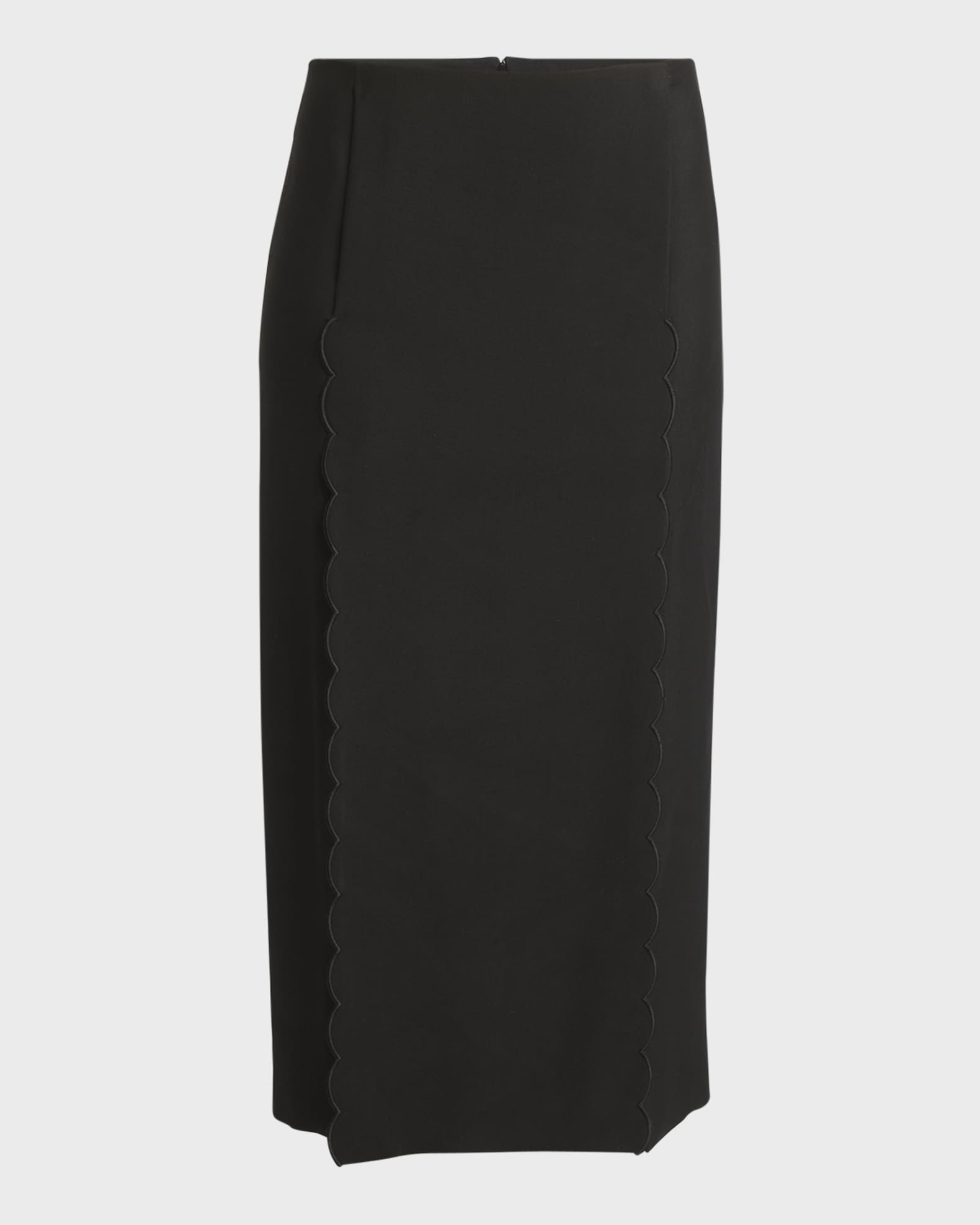 Chloe Soft Twill Midi Skirt with Scalloped Trim