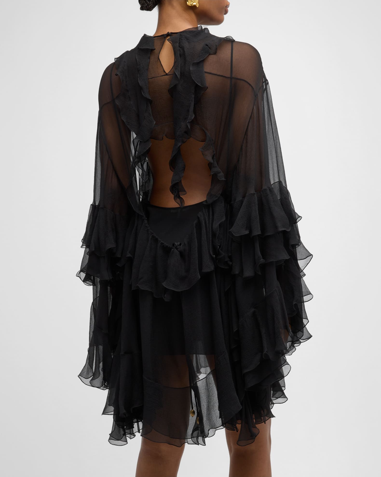 TrendAura Silk Mousseline Off Shoulder Mini Dress With Flutter Ruffles For Autumn Occasions