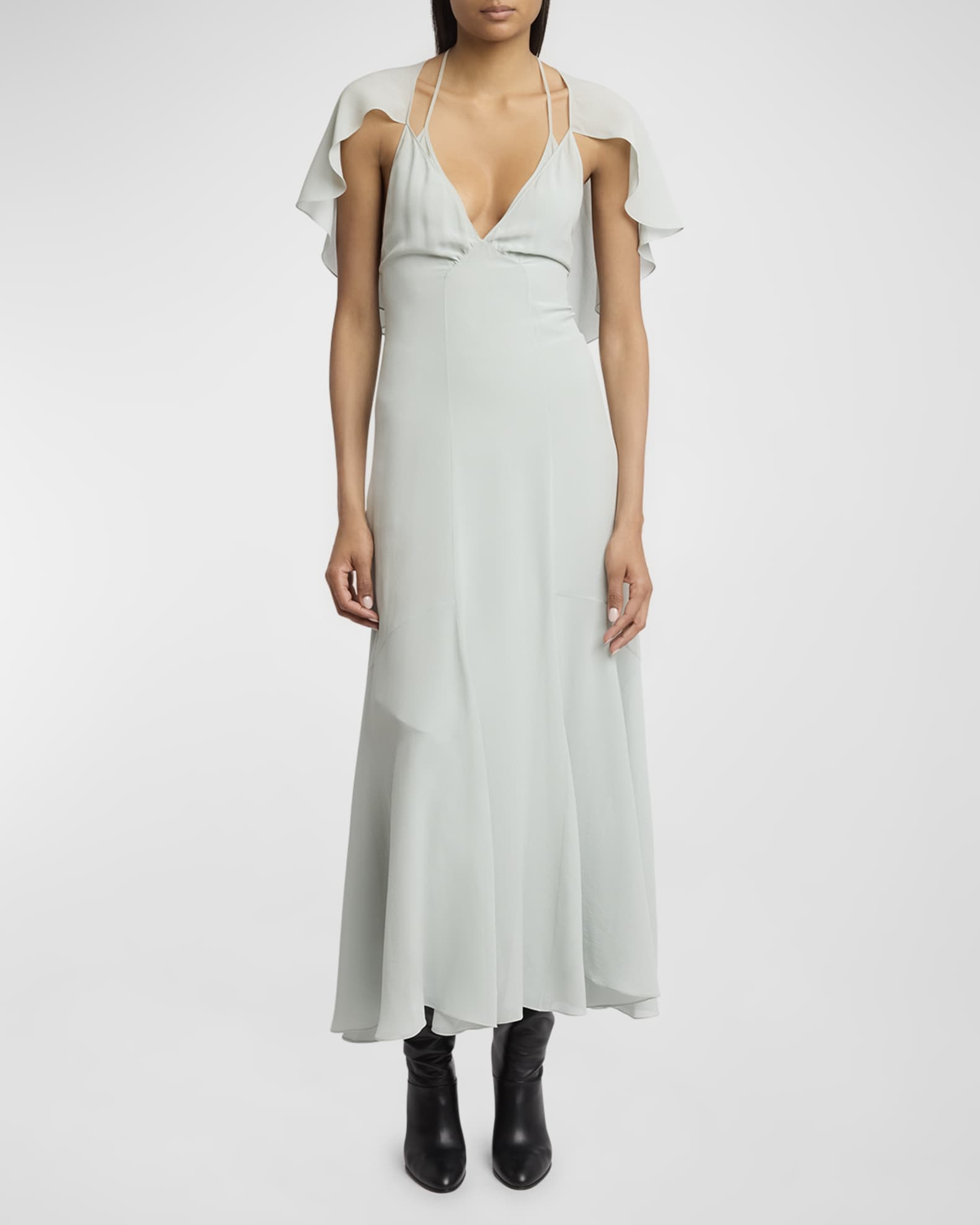 Chloe Silk Georgette Flutter Sleeve Maxi Dress Neiman Marcus