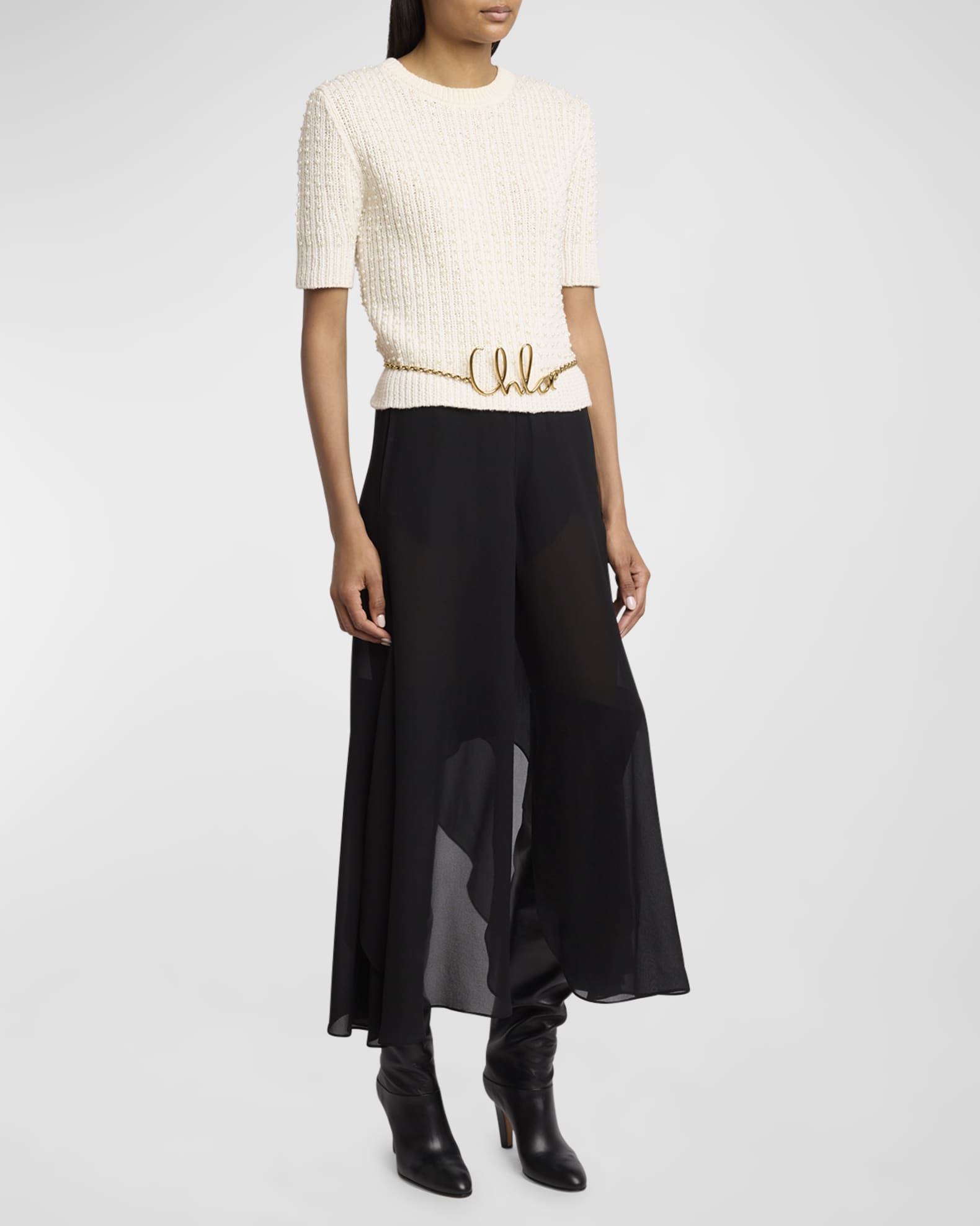 Silk Georgette Midi Pants with Skirt Overlay 1