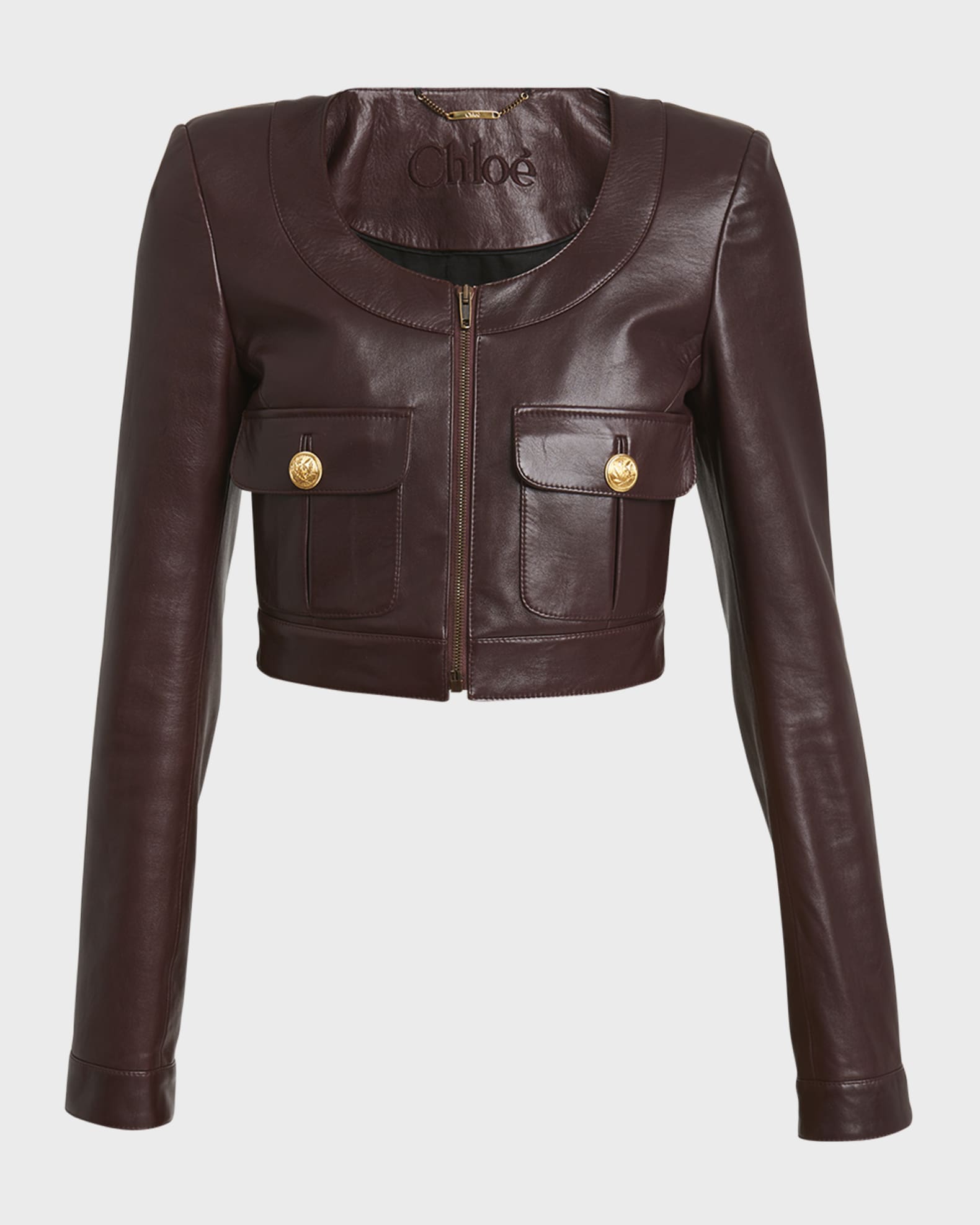 Chloe Satin Nappa Leather Cropped Jacket | Neiman Marcus