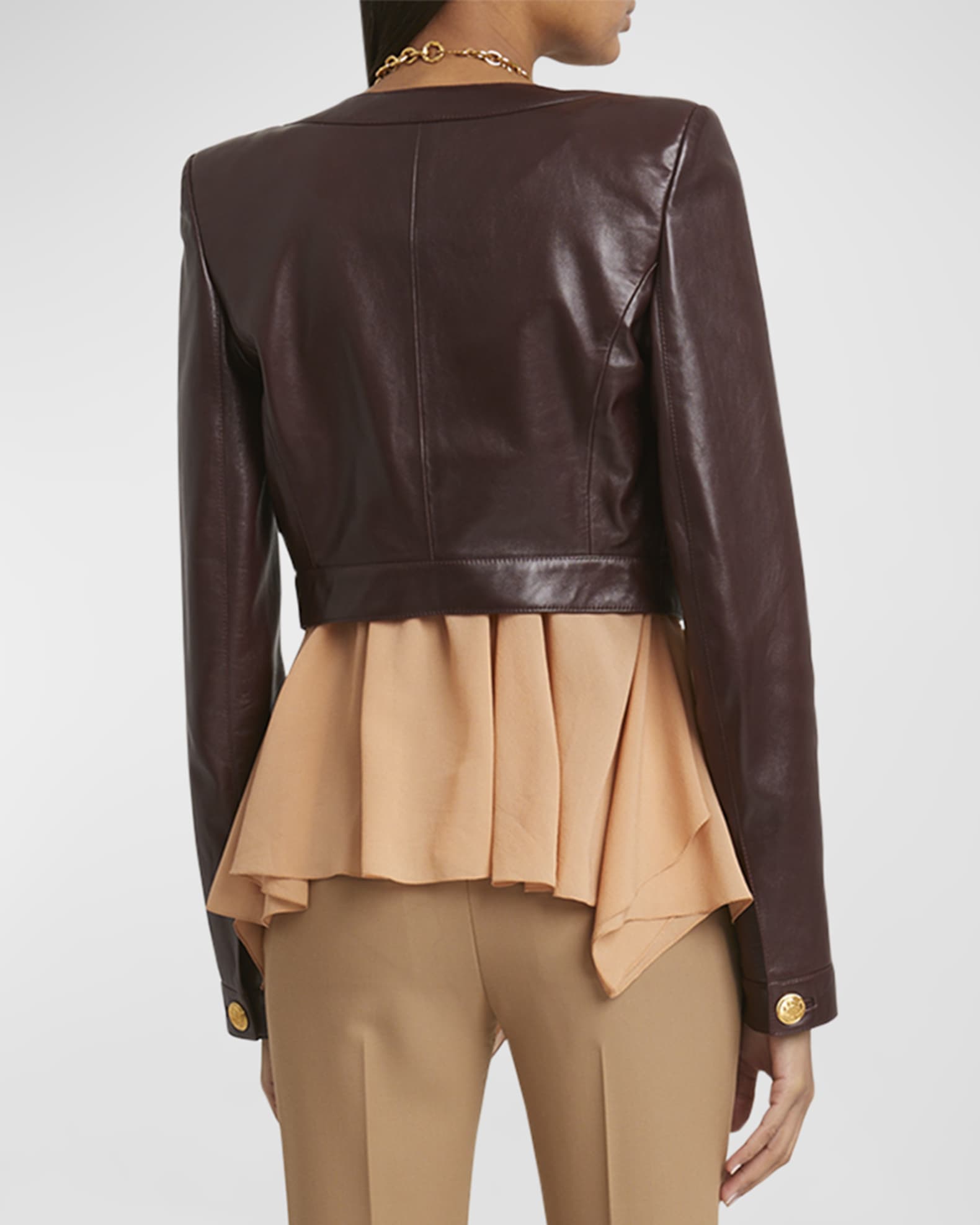 Satin Nappa Leather Cropped Jacket